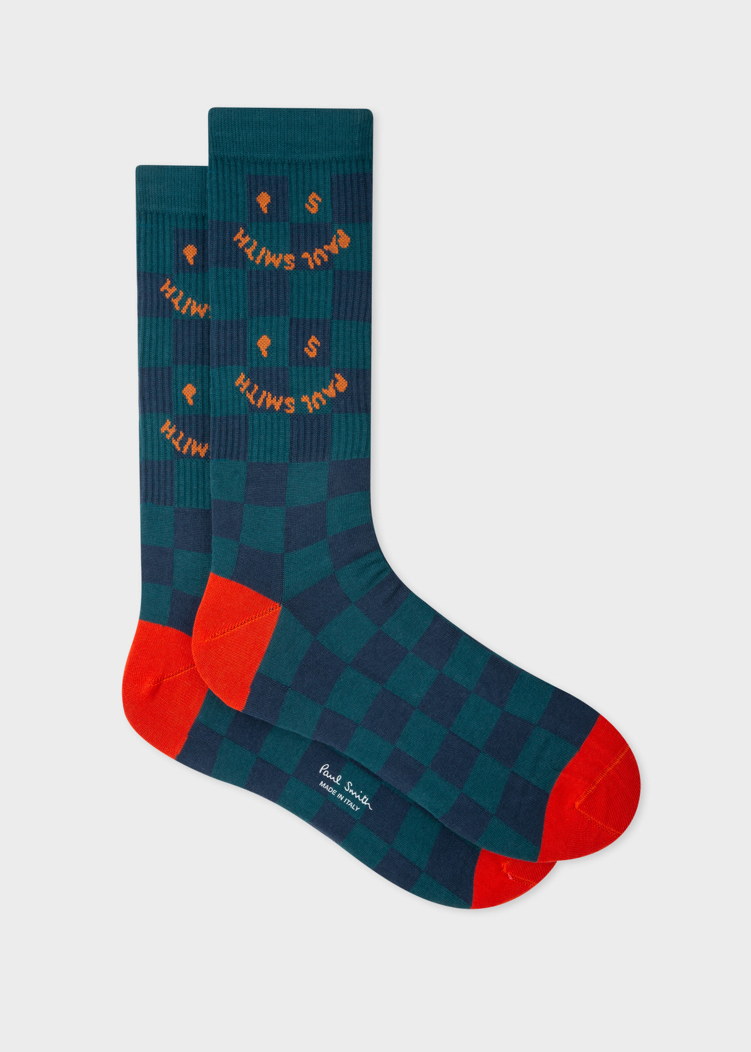Men's Blue and Green Checked 'Happy' Socks