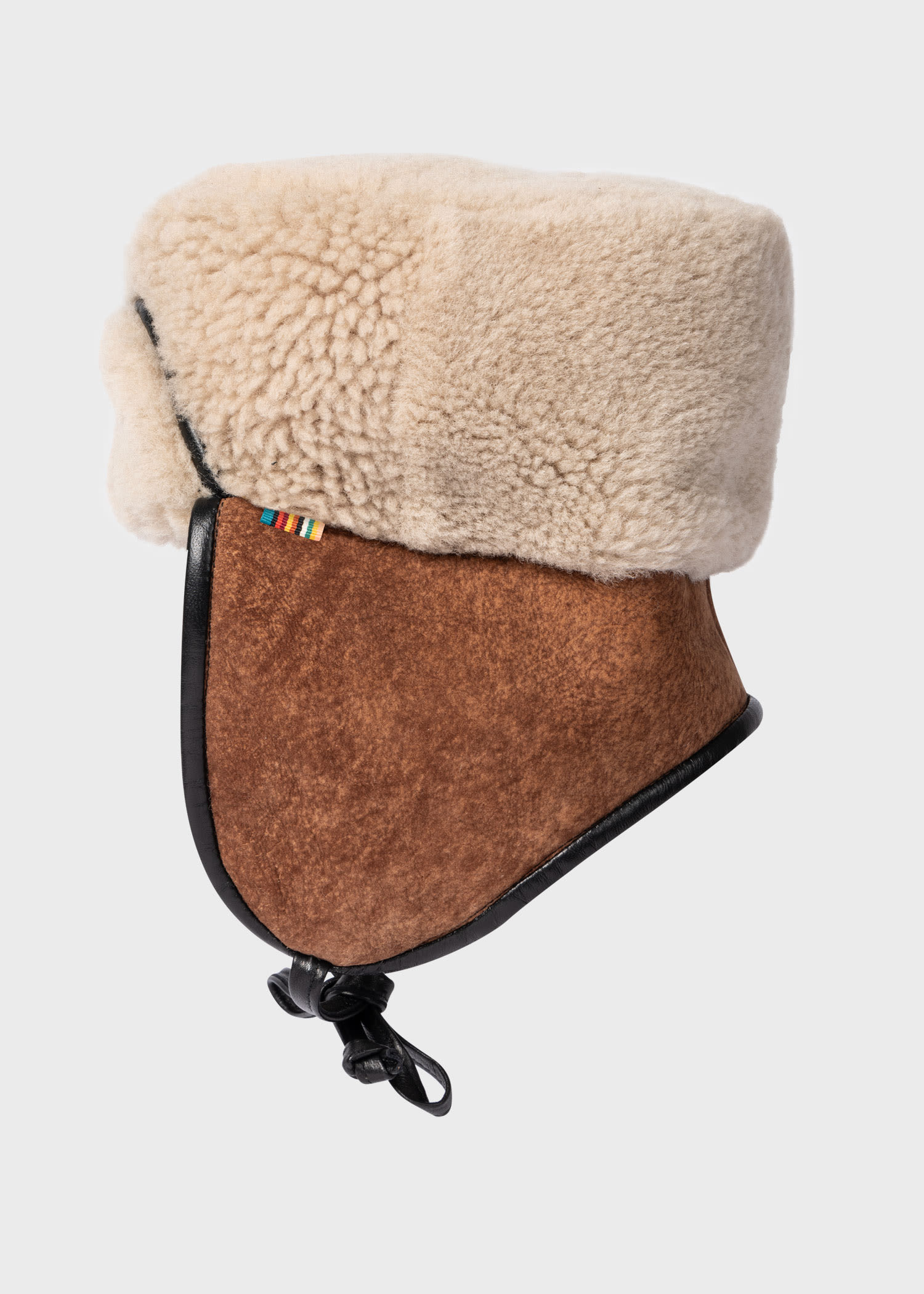 Tan Shearling Chapka Hat With Leather Trims