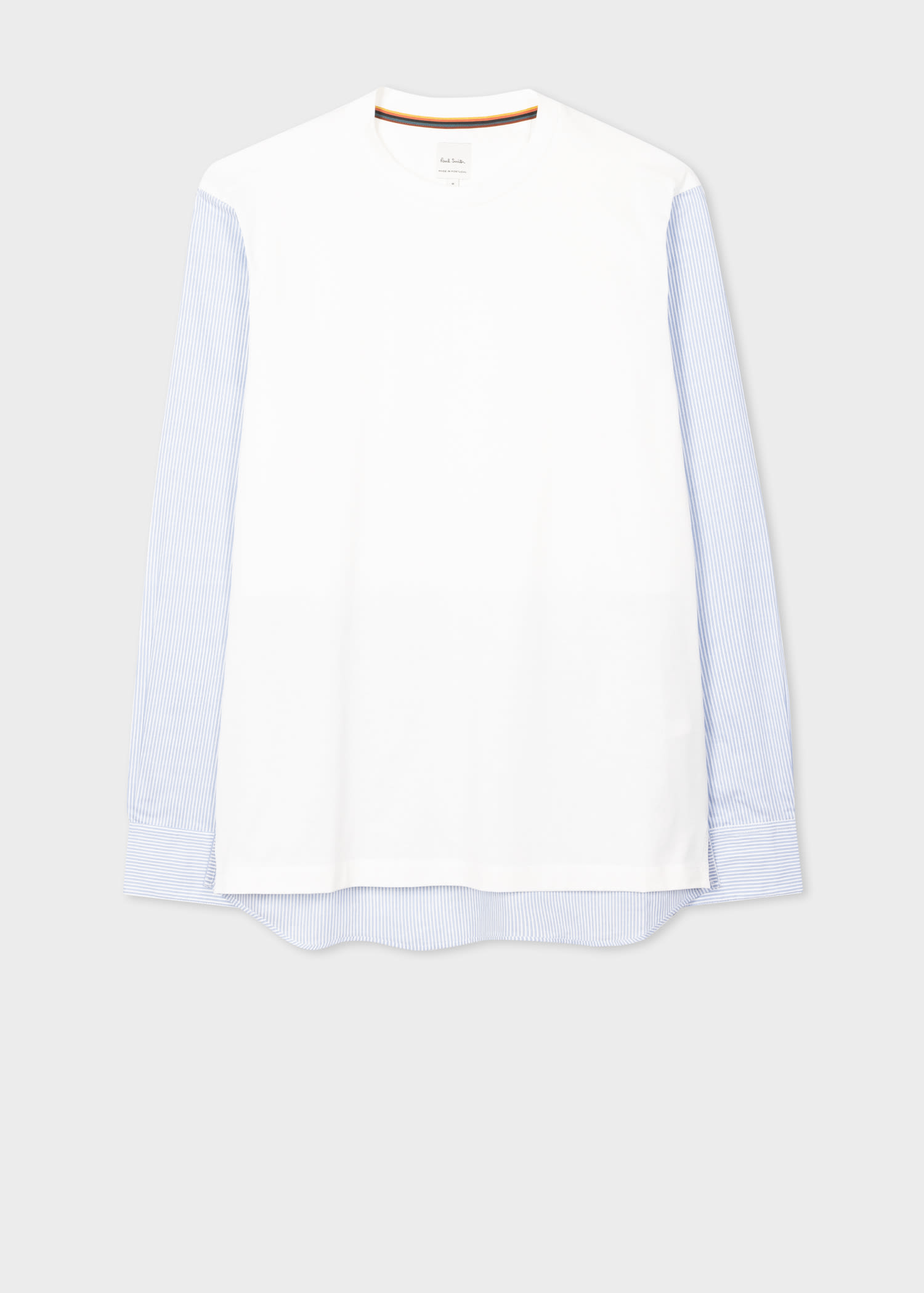 White Cotton Panelled Stripe Long-Sleeve T-Shirt