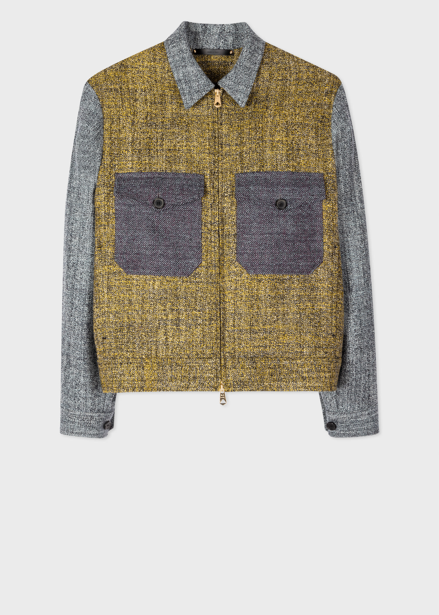 Men's Colour-Block Malfilé Wool Zip Front Jacket