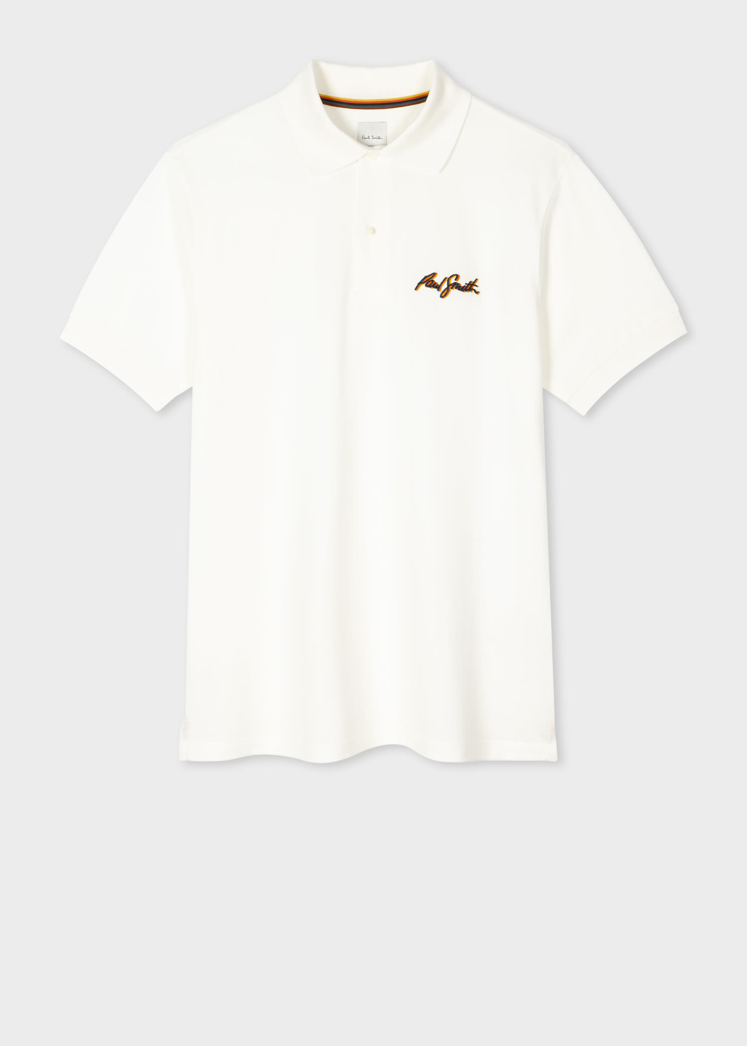 Men's White Embroidered Shadow Logo Cotton Polo Shirt