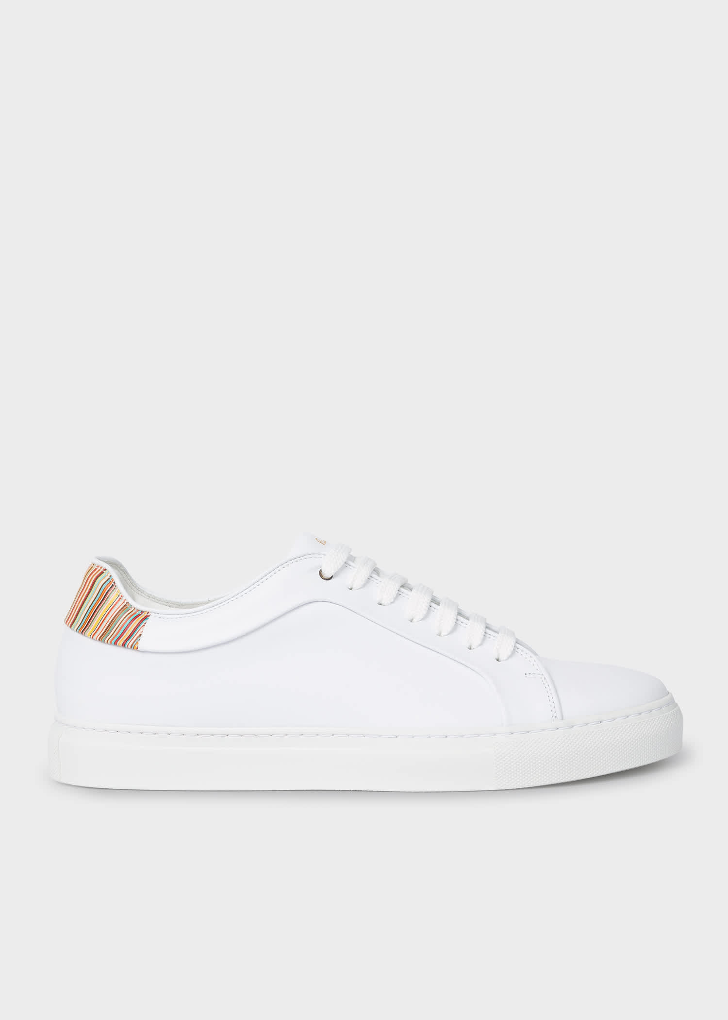 Men's White Leather 'Basso' Trainers With Signature Stripe Trims