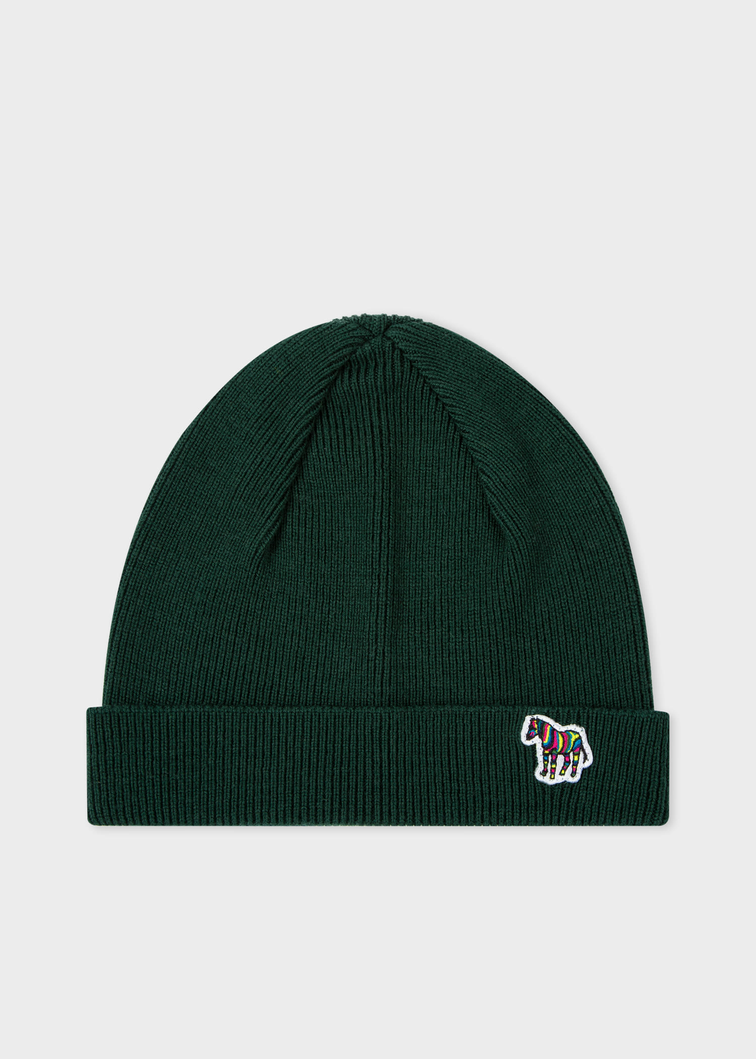 Men's Dark Green 'Zebra' Logo Ribbed Lambswool Beanie Hat
