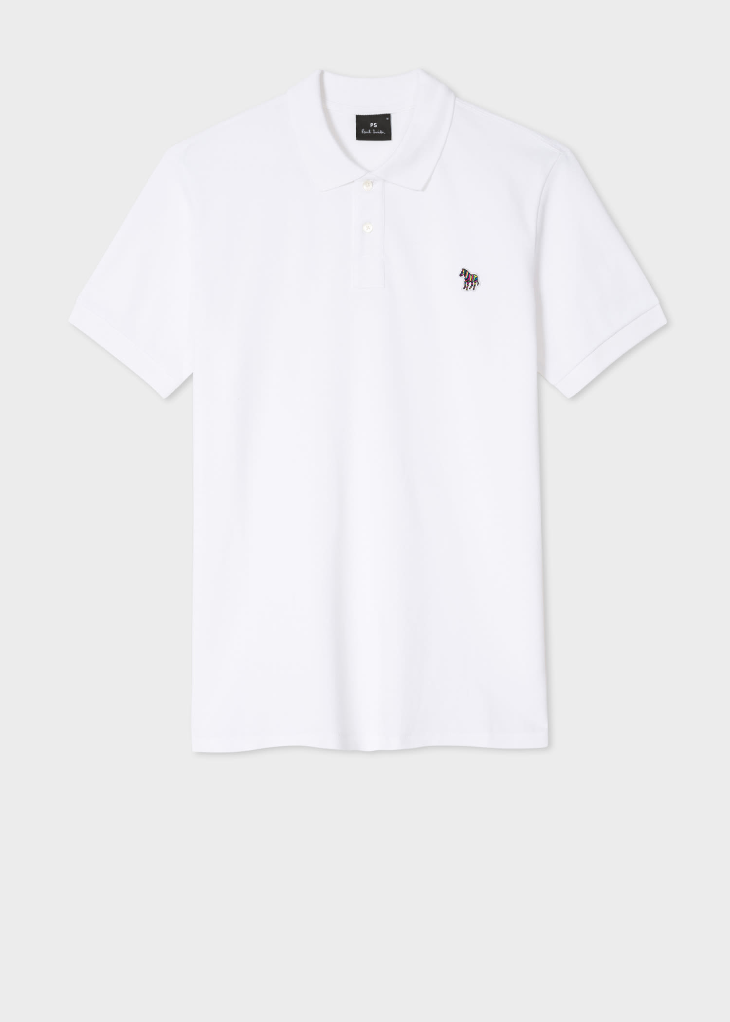 Men's White Cotton-Piqué Zebra Logo Polo Shirt