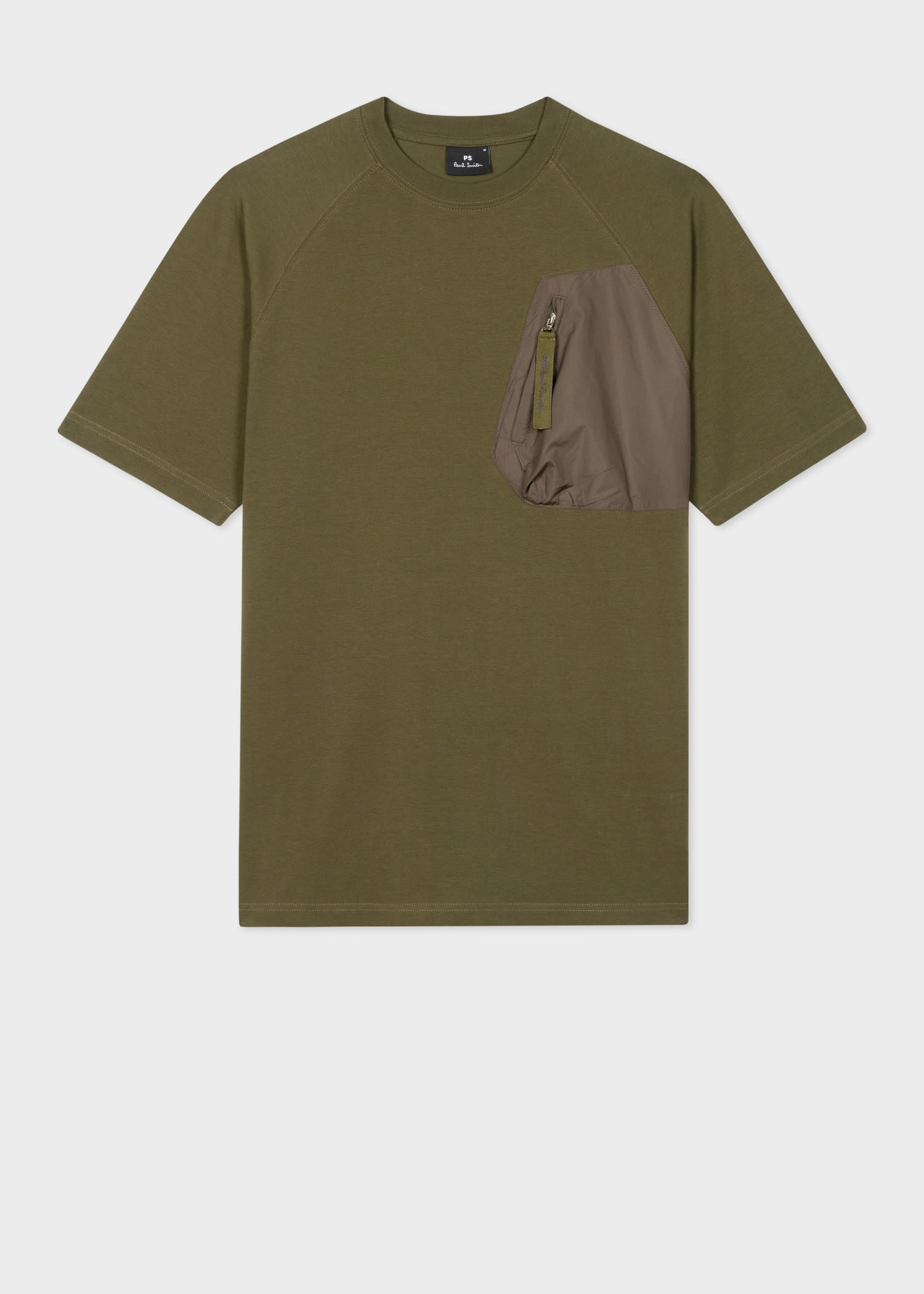 Men's Green Raglan Sleeve Zip-Pocket T-Shirt