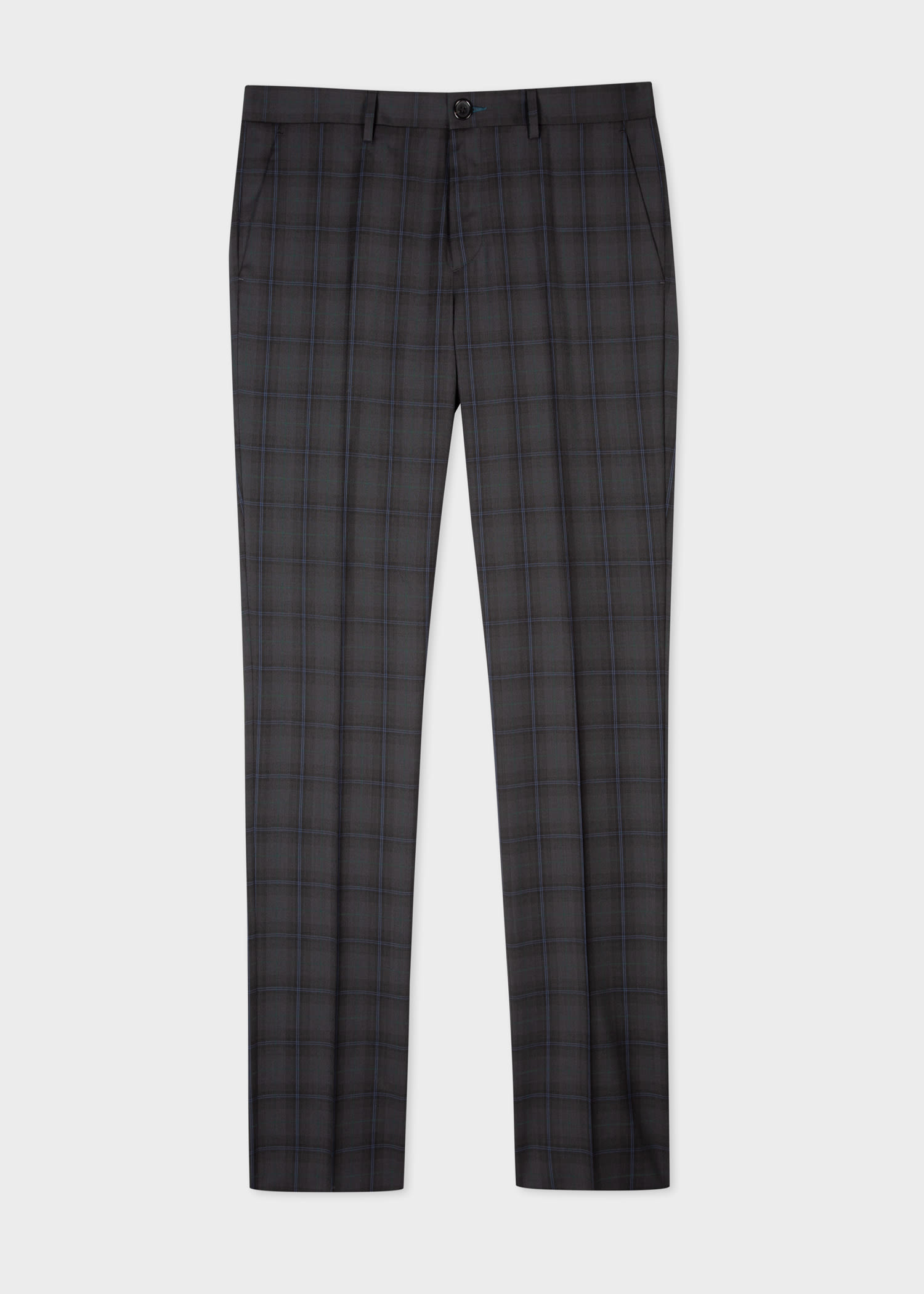 Mid-Fit Grey Check Wool Trousers