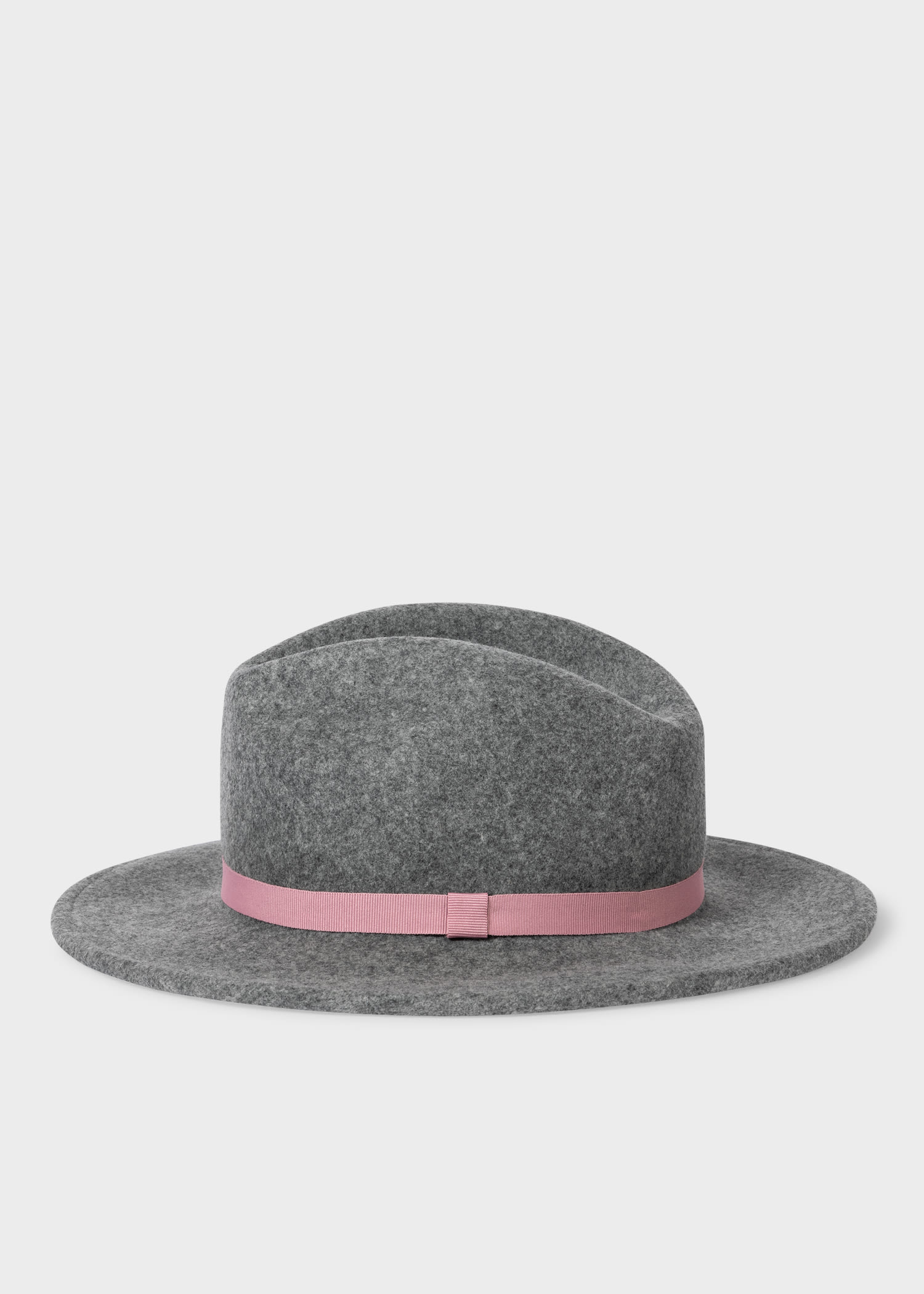 The Californian - Mixed Grey Wide-Brim Wool Hat with Light Pink Ribbon –  The Brim Co