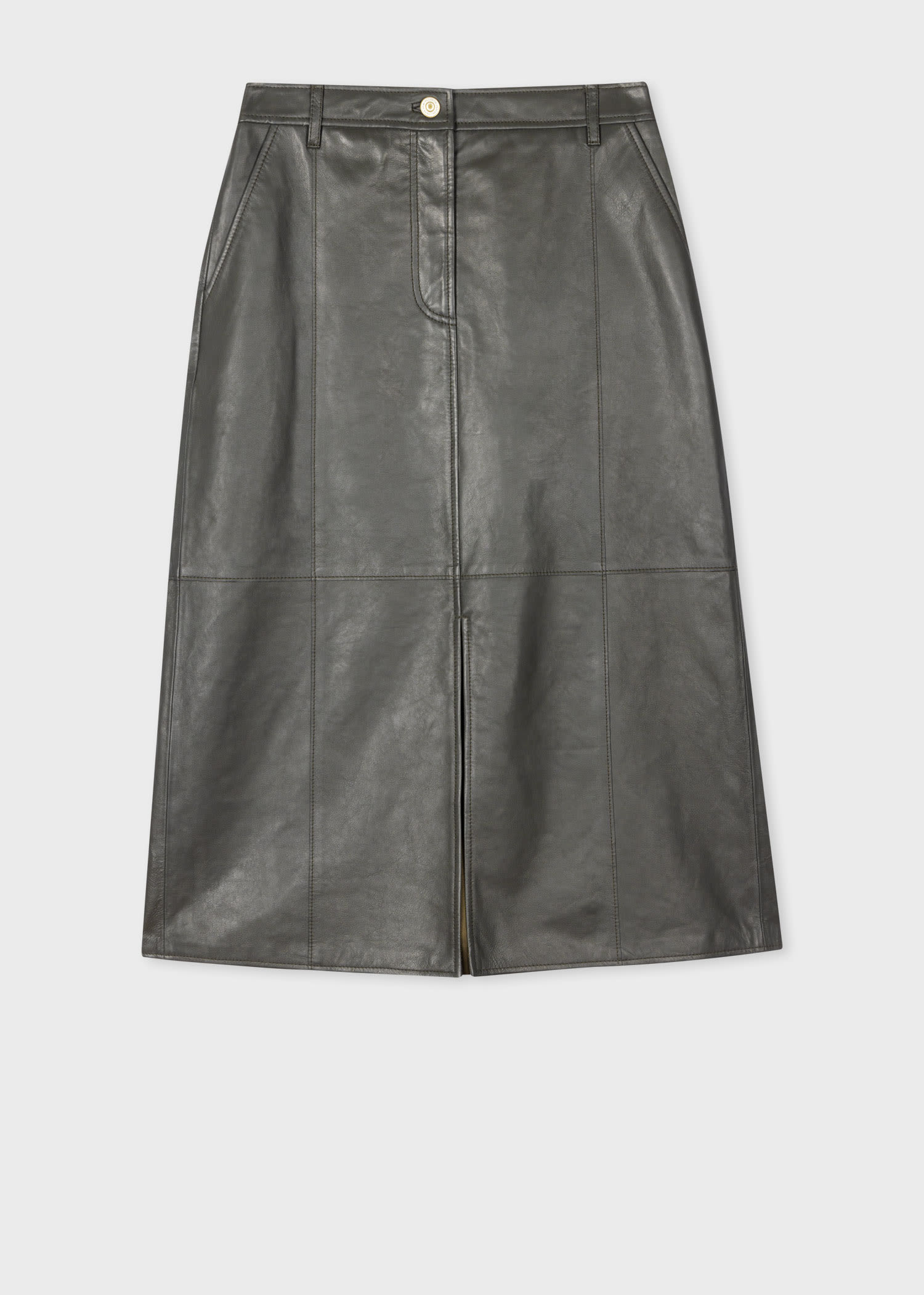 Dark green deals leather midi skirt