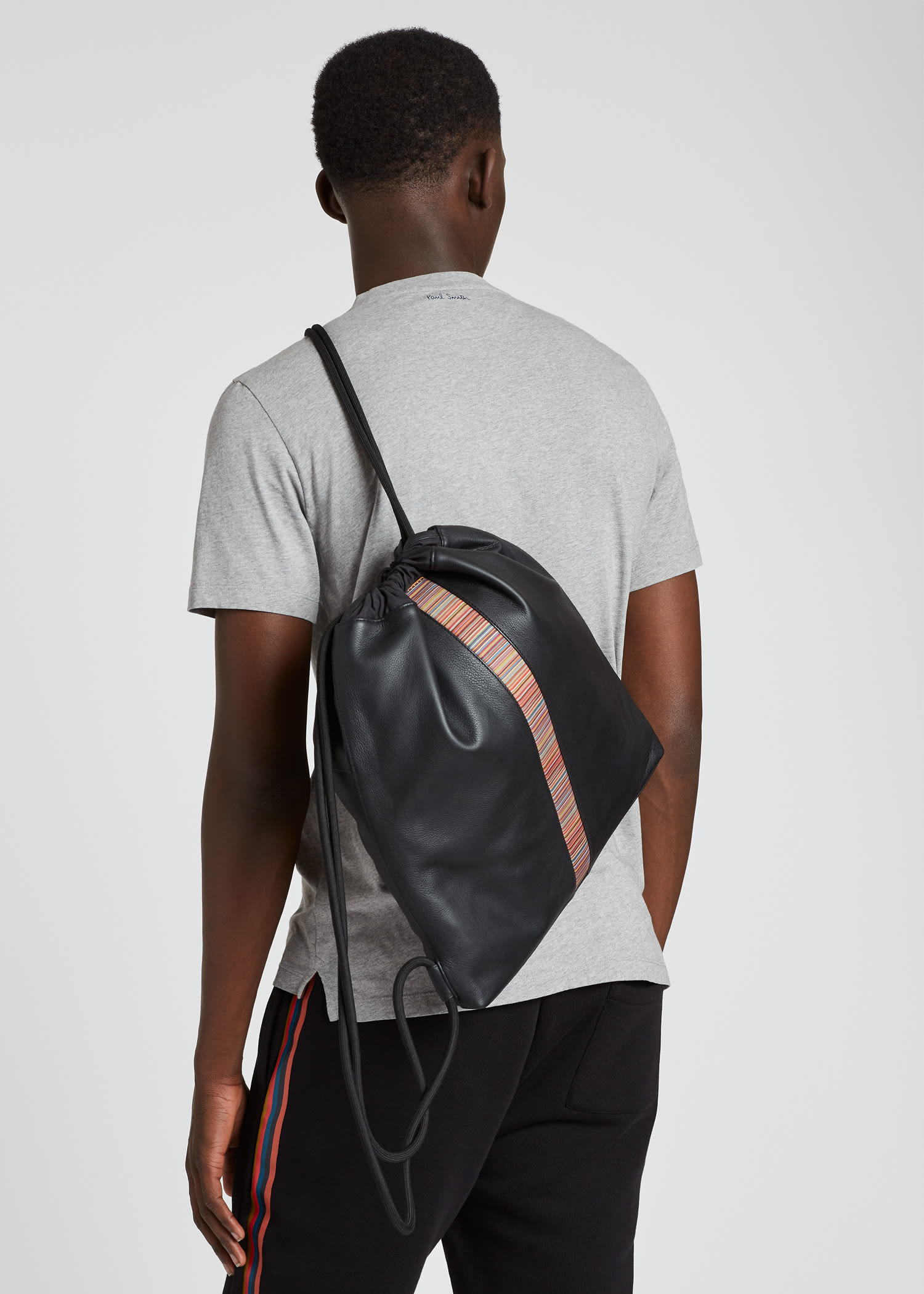 Drawstring Backpack Stripes Shoulder Bags 