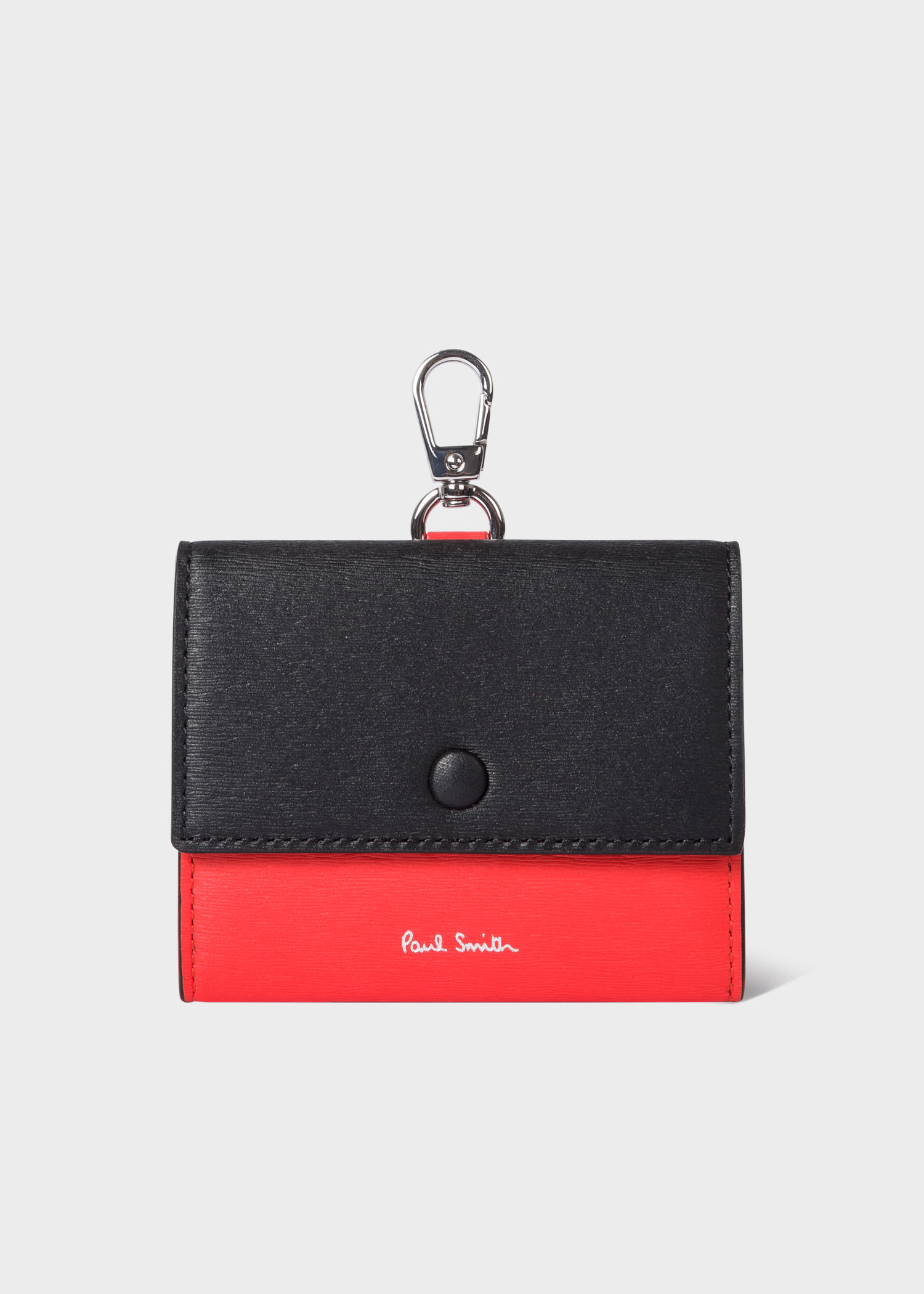 폴 스미스 Paul Smith Black and Red Leather Straw-Grain Clip-On Coin Pouch