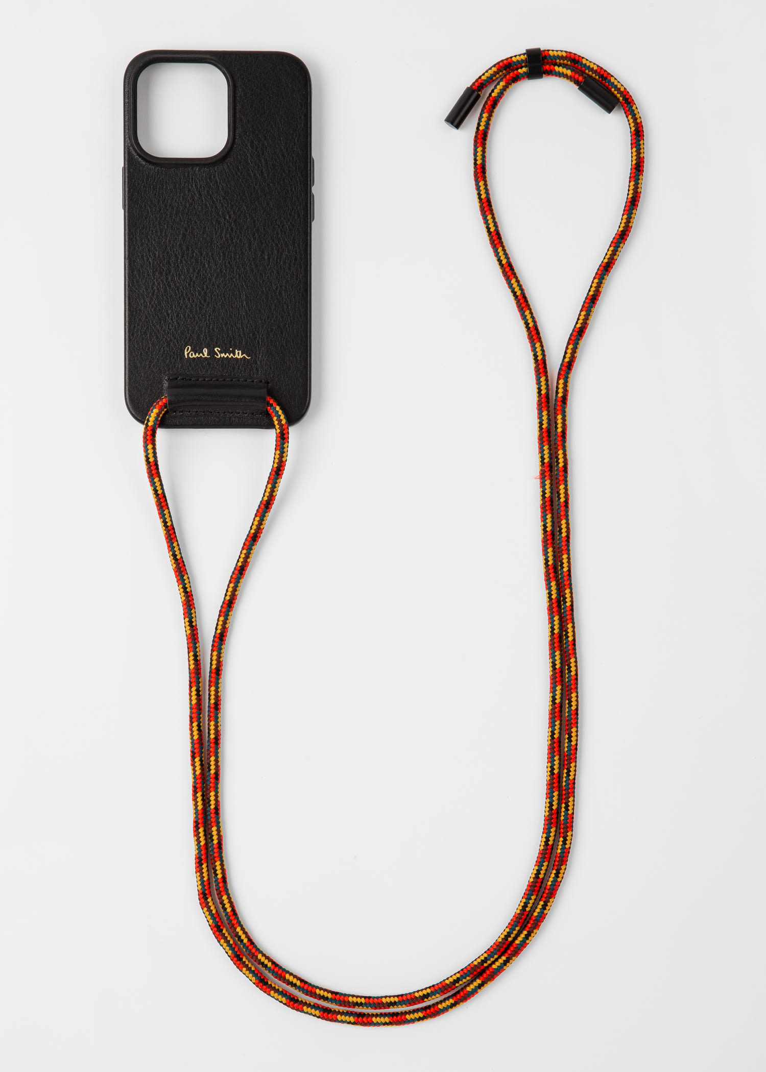 Black Leather iPhone 13 Pro Case With Rope Lanyard - Paul Smith US