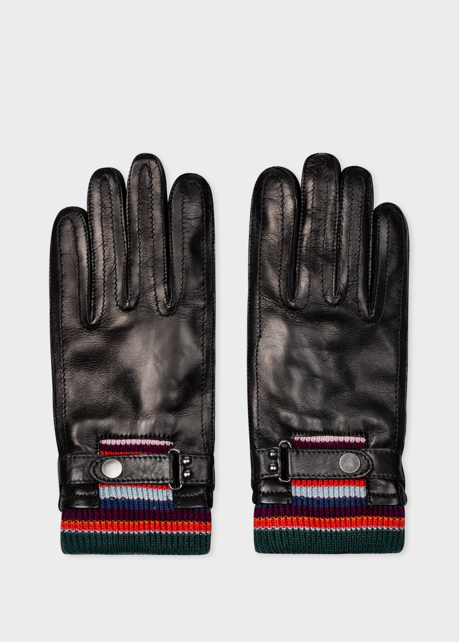 폴 스미스 장갑 Paul Smith Mens Black Leather Gloves With Striped Wool Cuffs