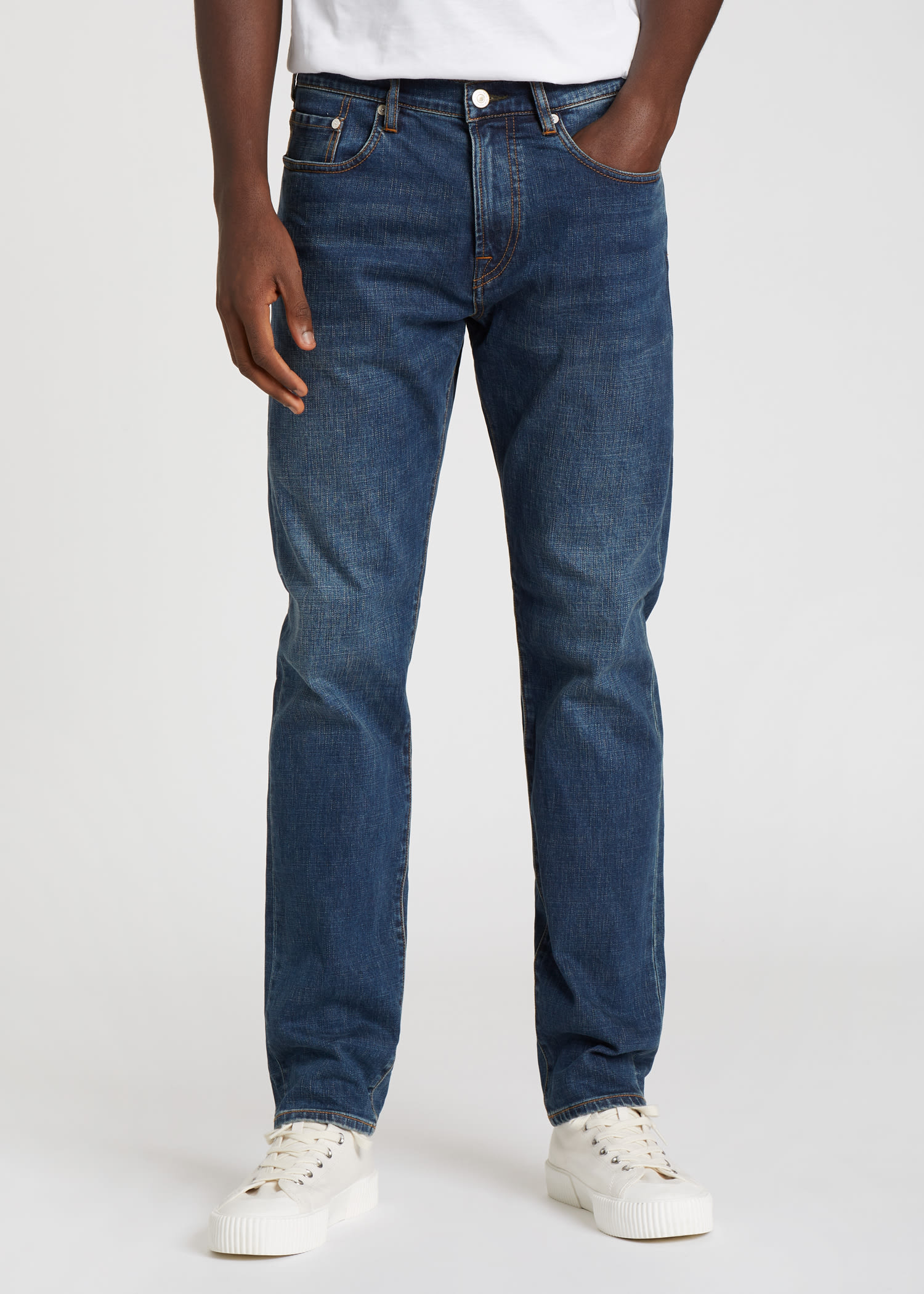 폴 스미스 청바지 Paul Smith Mens Tapered-Fit Crosshatch Stretch Blue-Rinse Jeans