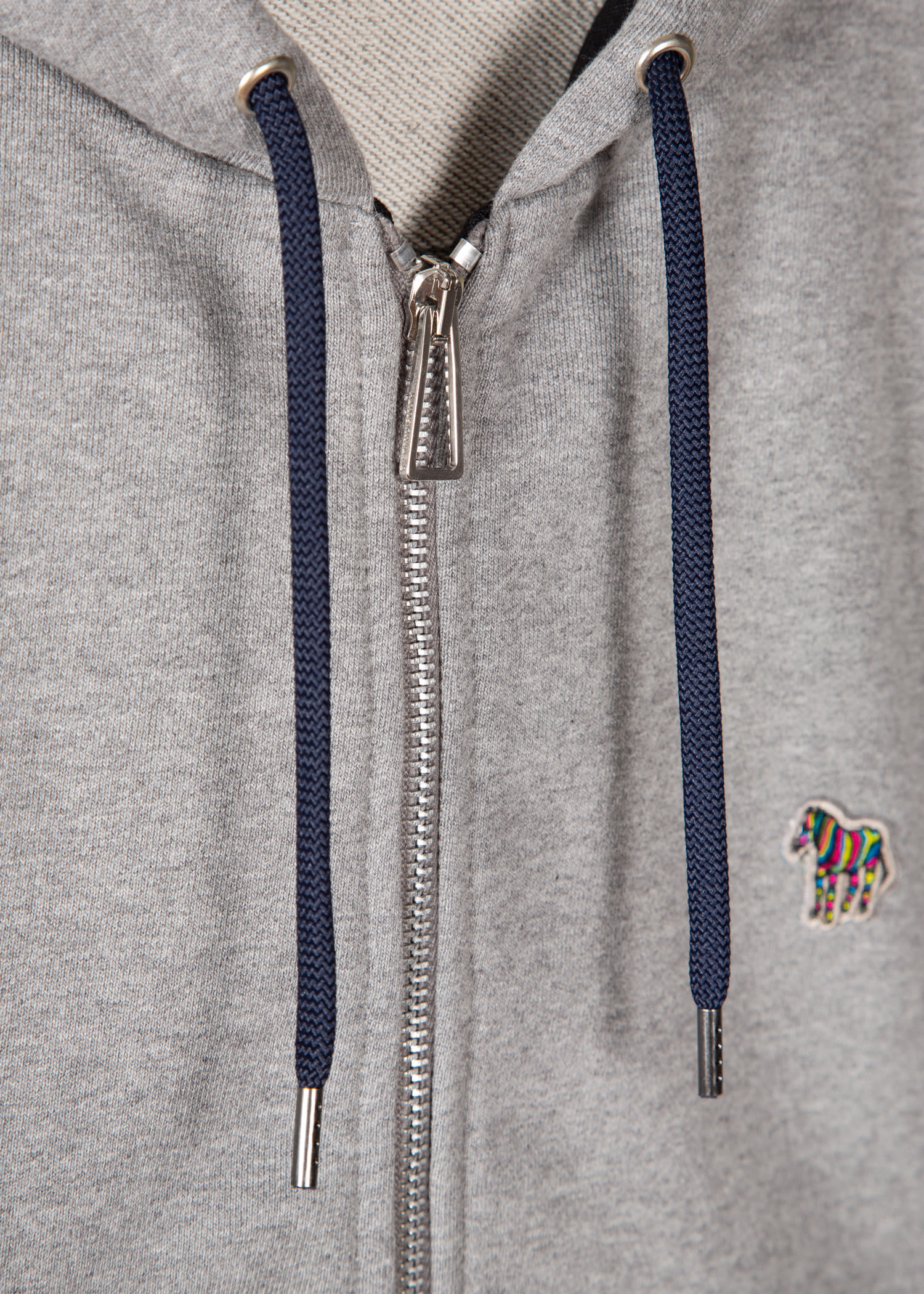 Men's Grey Cotton Zip-Front Zebra Logo Hoodie - Paul Smith
