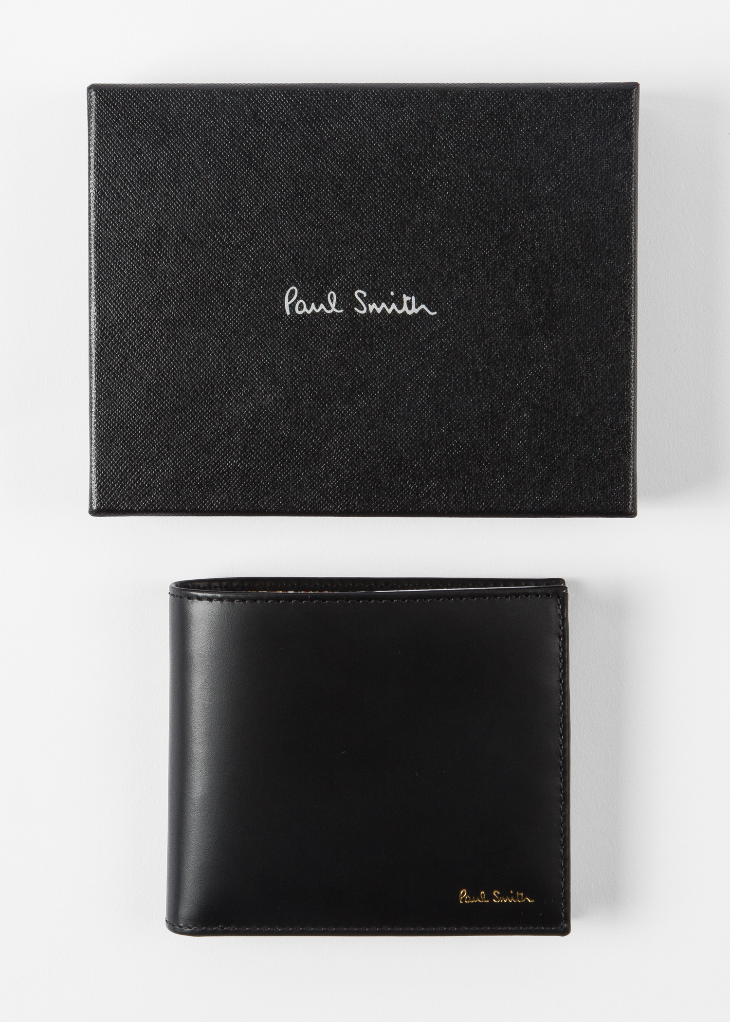 Men's Black Leather Signature Stripe Interior Billfold And Coin Wallet