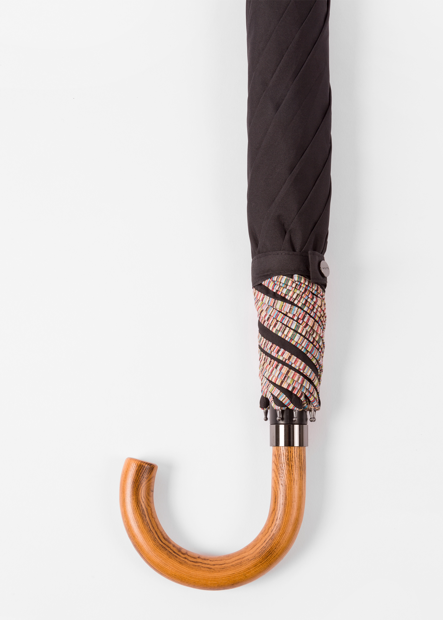 Parapluie Paul Smith Pliant Noir Avec Bordure 'Signature Stripe' Et Pommeau En Bois Paul Smith