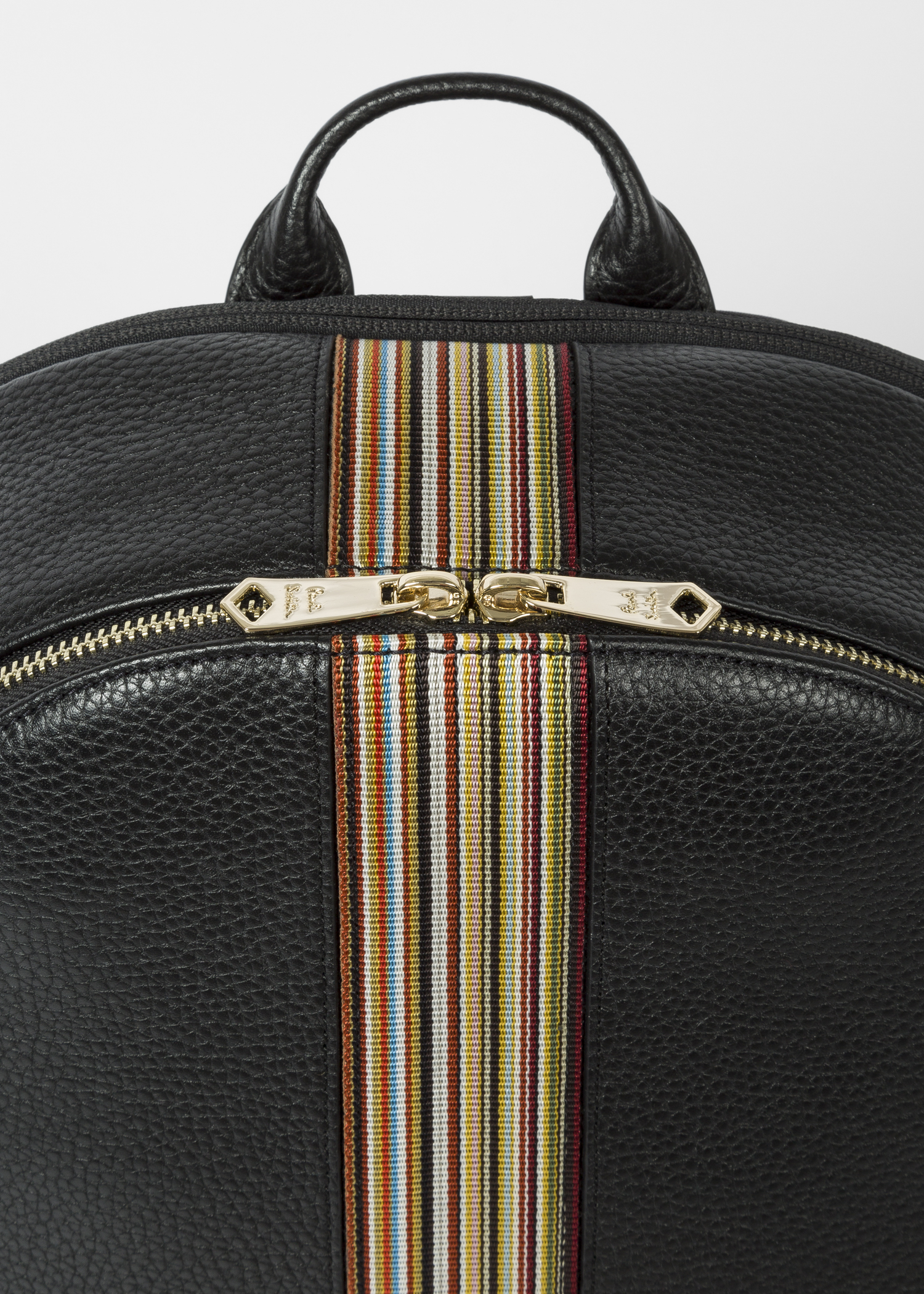 Men&#39;s Black Leather Signature Stripe Backpack - Paul Smith
