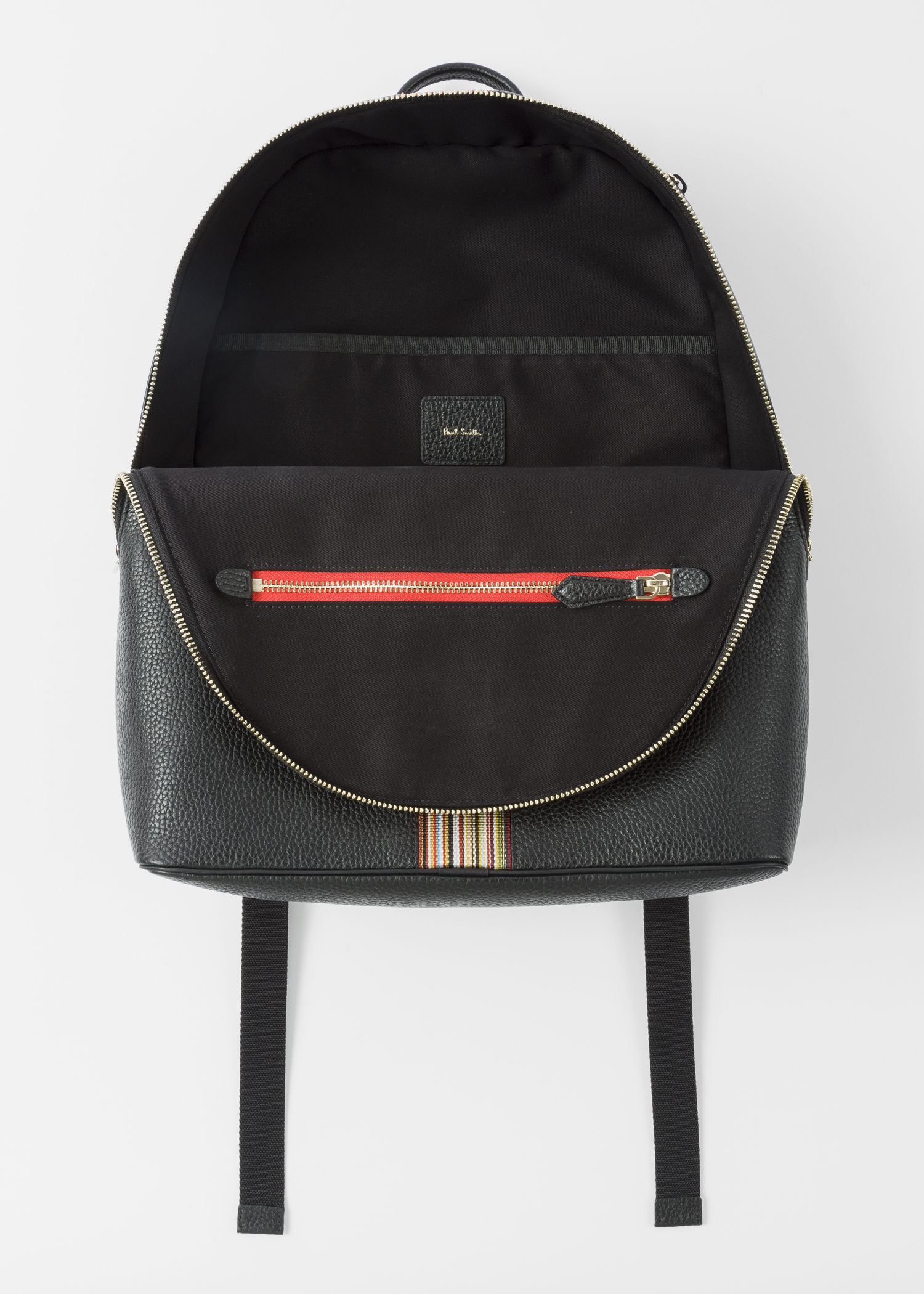 Men&#39;s Black Leather Signature Stripe Backpack - Paul Smith