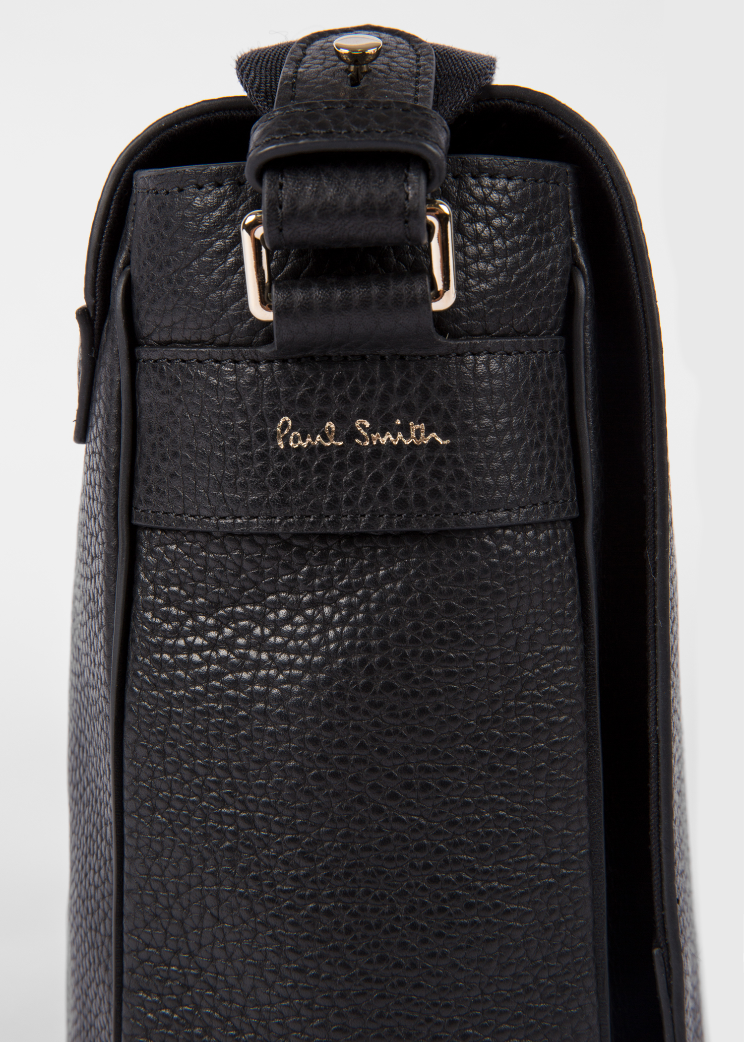 Men&#39;s Black Leather Signature Stripe Messenger Bag - Paul Smith