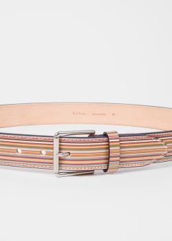 Men's Embossed Signature Stripe Leather Belt - Paul Smith