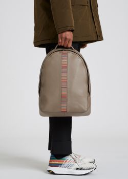 폴 스미스 백팩 Paul Smith Mens Taupe Leather Signature Stripe Backpack