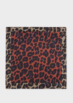 폴 스미스 Paul Smith Mens Red Leopard Print Silk Pocket Square