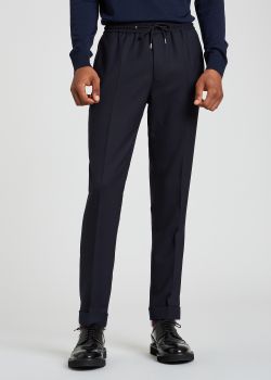 폴 스미스 팬츠 Paul Smith A Suit To Travel In - Mens Navy Drawstring-Waist Wool Trousers