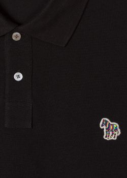 Men's Black Cotton-Piqué Zebra Logo Polo Shirt