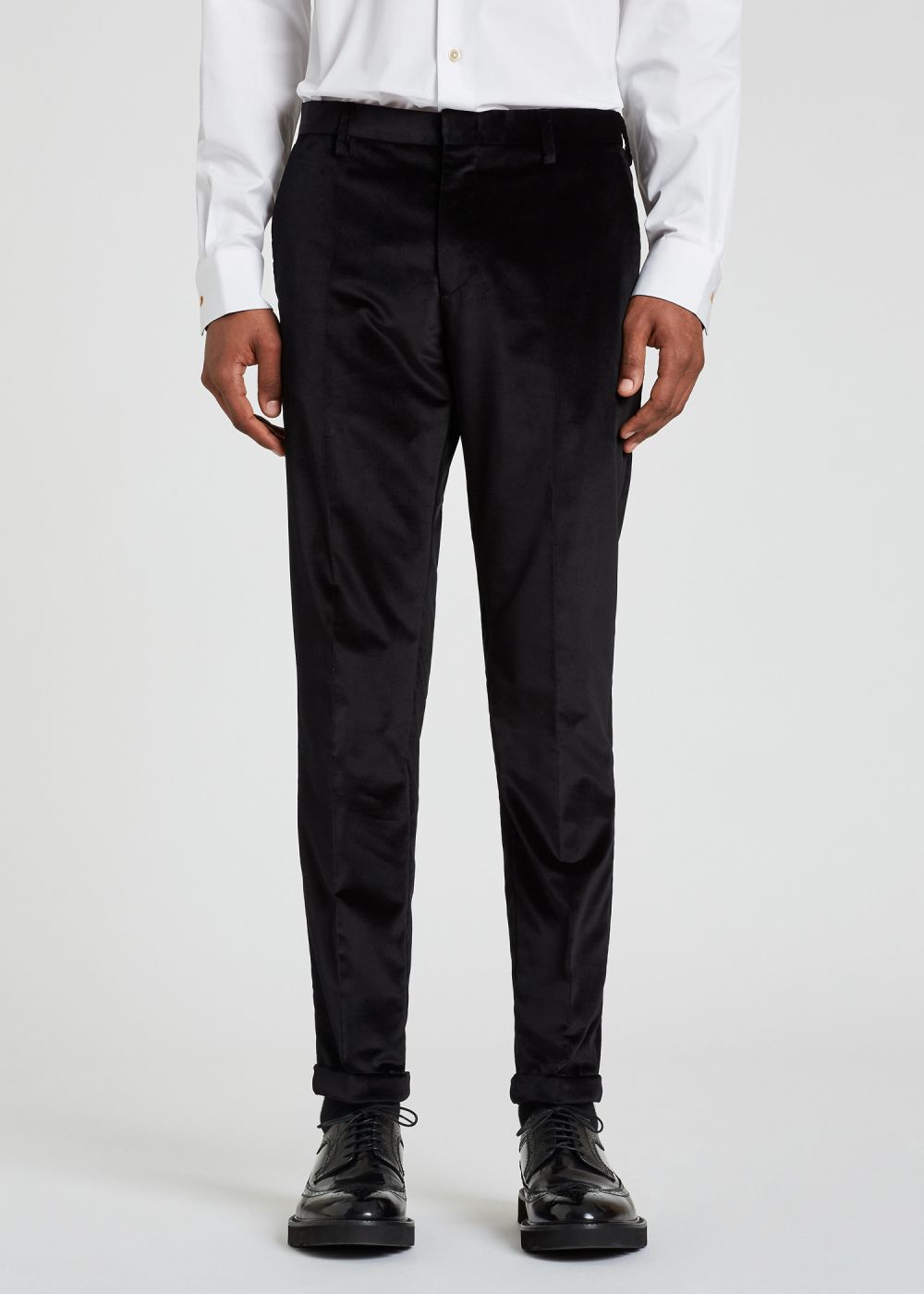 Slim-Fit Black Cotton Velvet Trousers