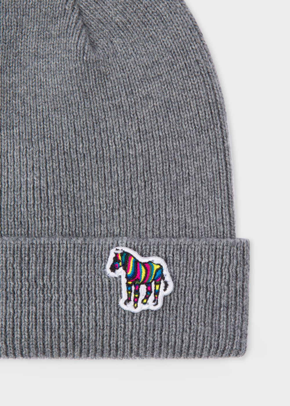 Grey 'Zebra' Logo Ribbed Lambswool Beanie Hat