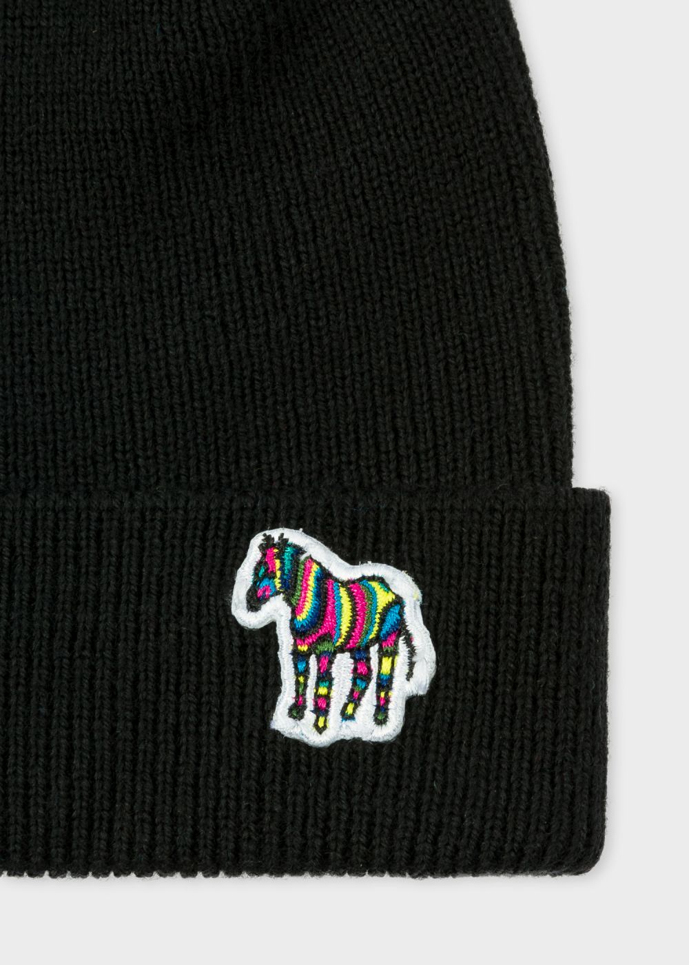 Black 'Zebra' Logo Ribbed Lambswool Beanie Hat