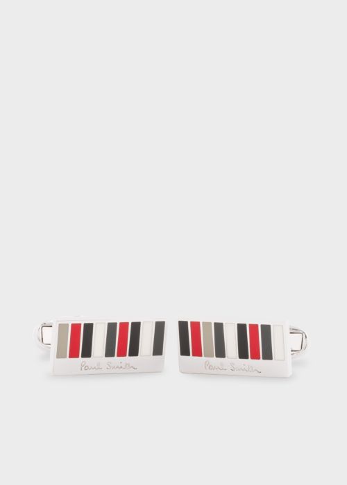 폴 스미스 커프링크스 Paul Smith &amp; Manchester United - Mens Red And Grey Stripe Rectangle Cufflinks