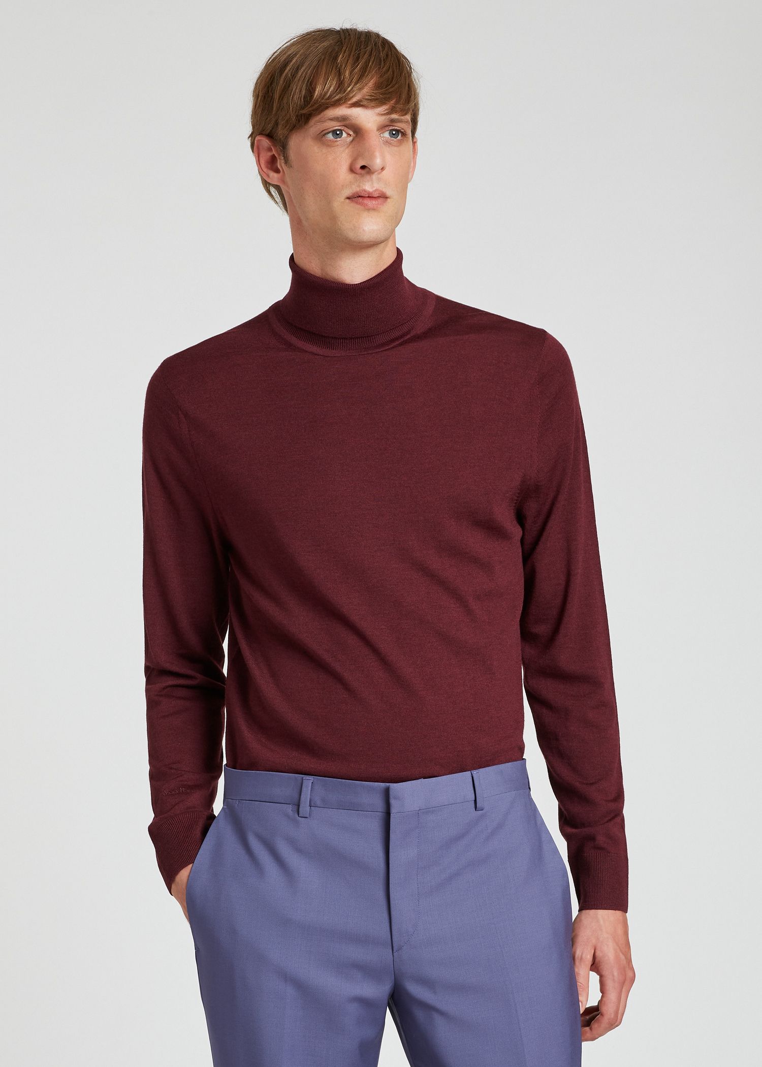 Men's Burgundy Merino Roll-Neck Sweater 