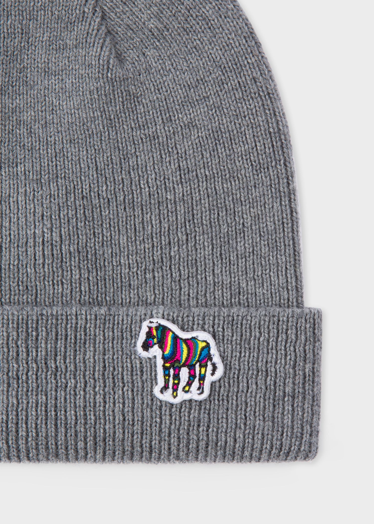 Men's Grey 'Zebra' Logo Ribbed Lambswool Beanie Hat