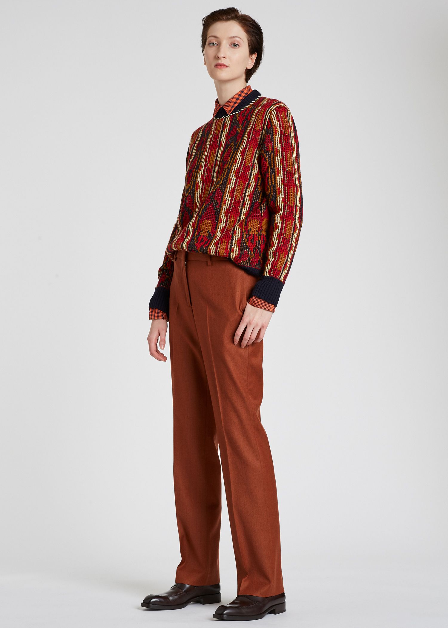 burnt orange wide leg trousers
