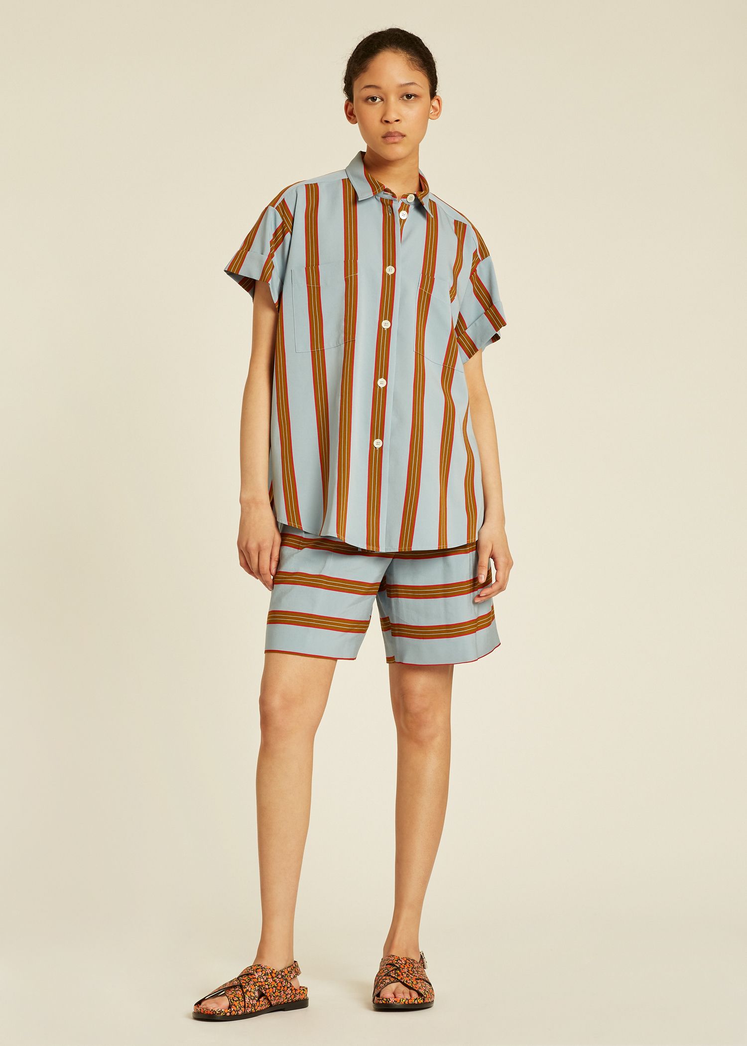 Women S Blue Wide Stripe Casual Short Sleeve Shirt Paul Smith Australia