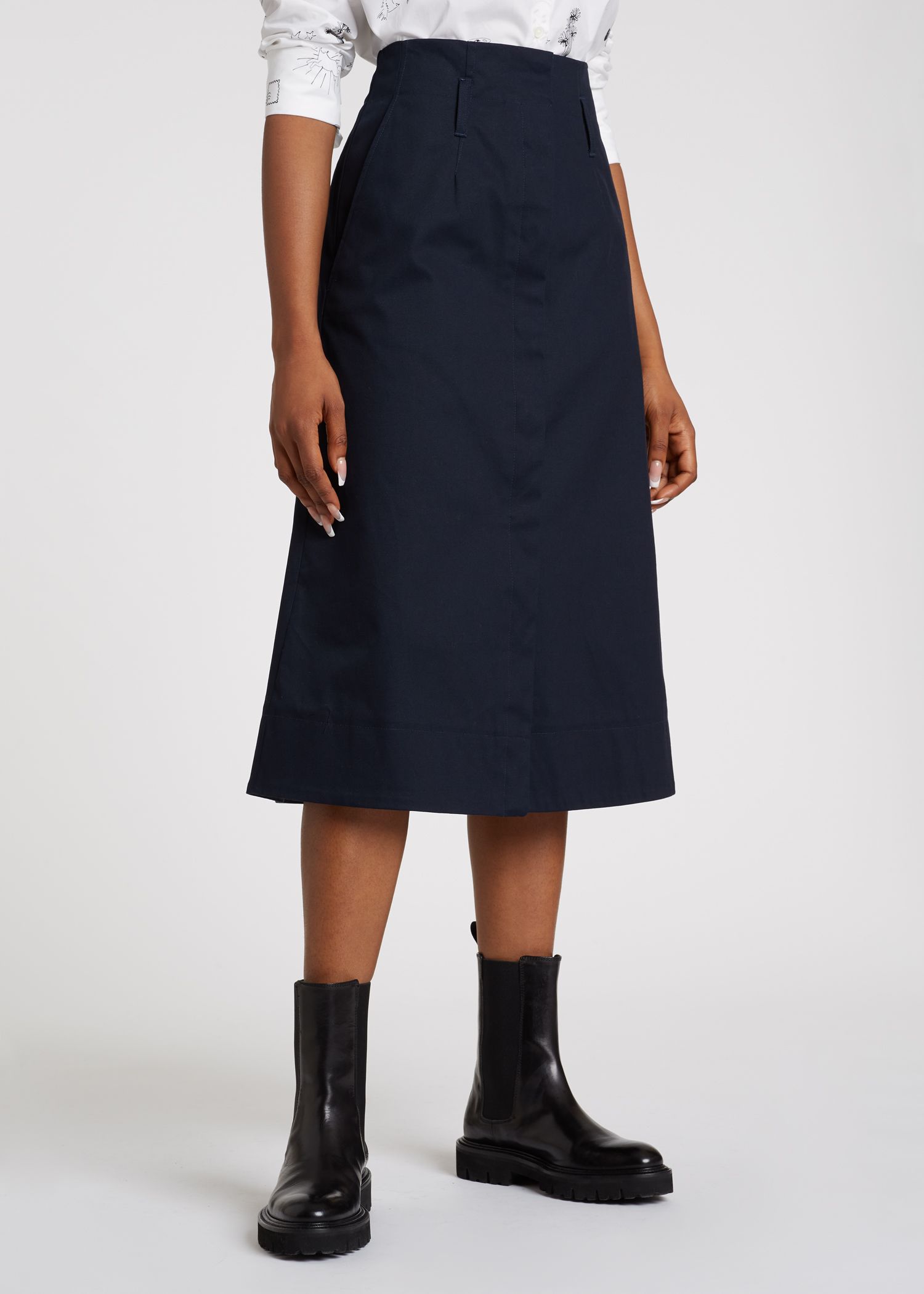 Women's Dark Navy Cotton-Twill Skirt 