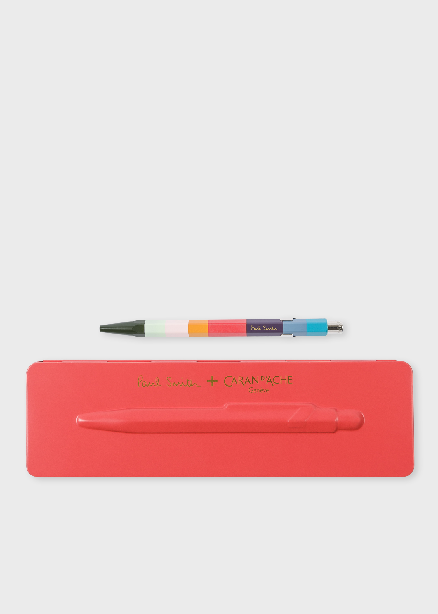 Front view - 'Artist Stripe' Ballpoint Pen With Coral Pink Case Paul Smith