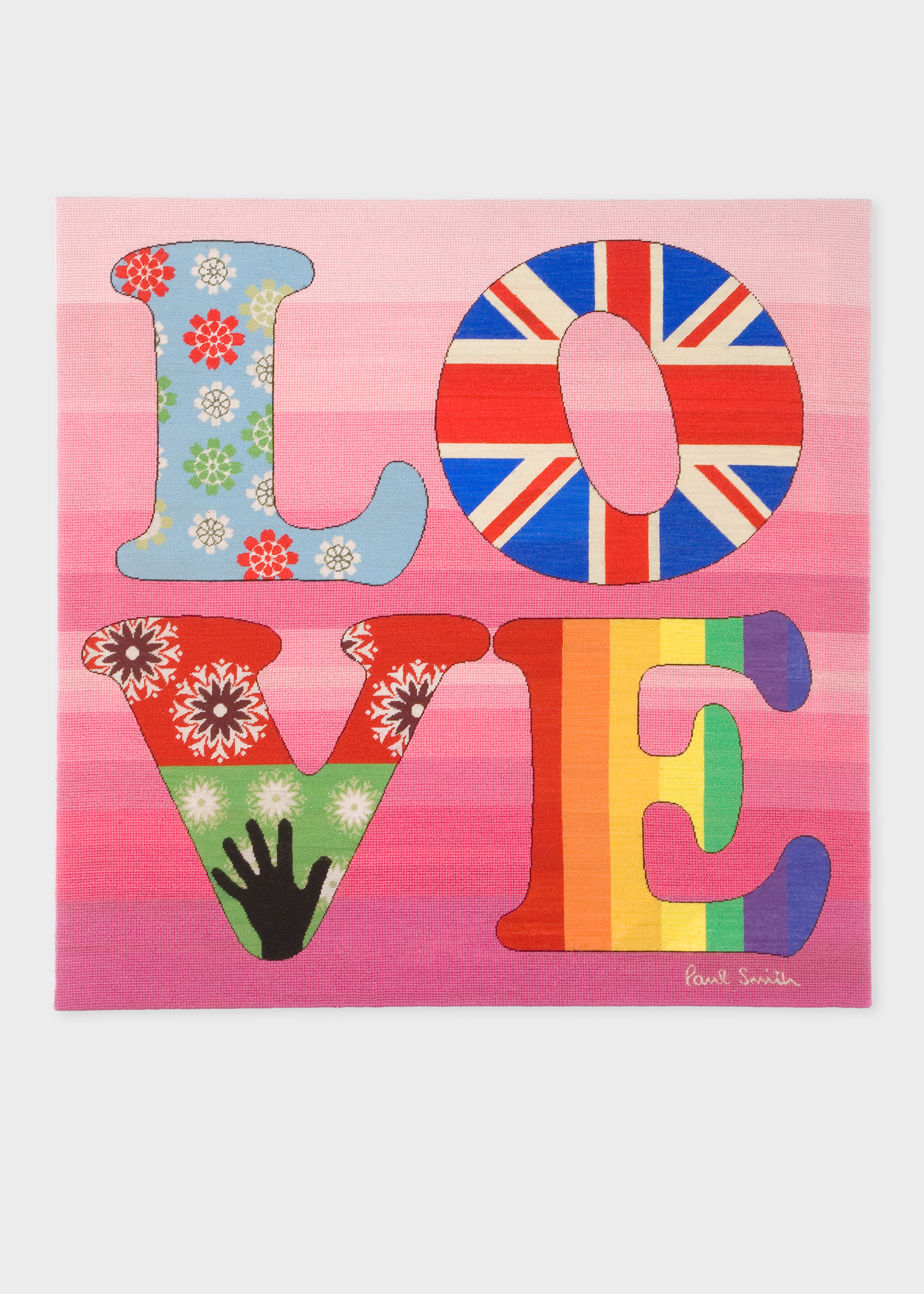 Front view - Paul Smith for The Rug Company - Pink Love Needlepoint Wallhanging