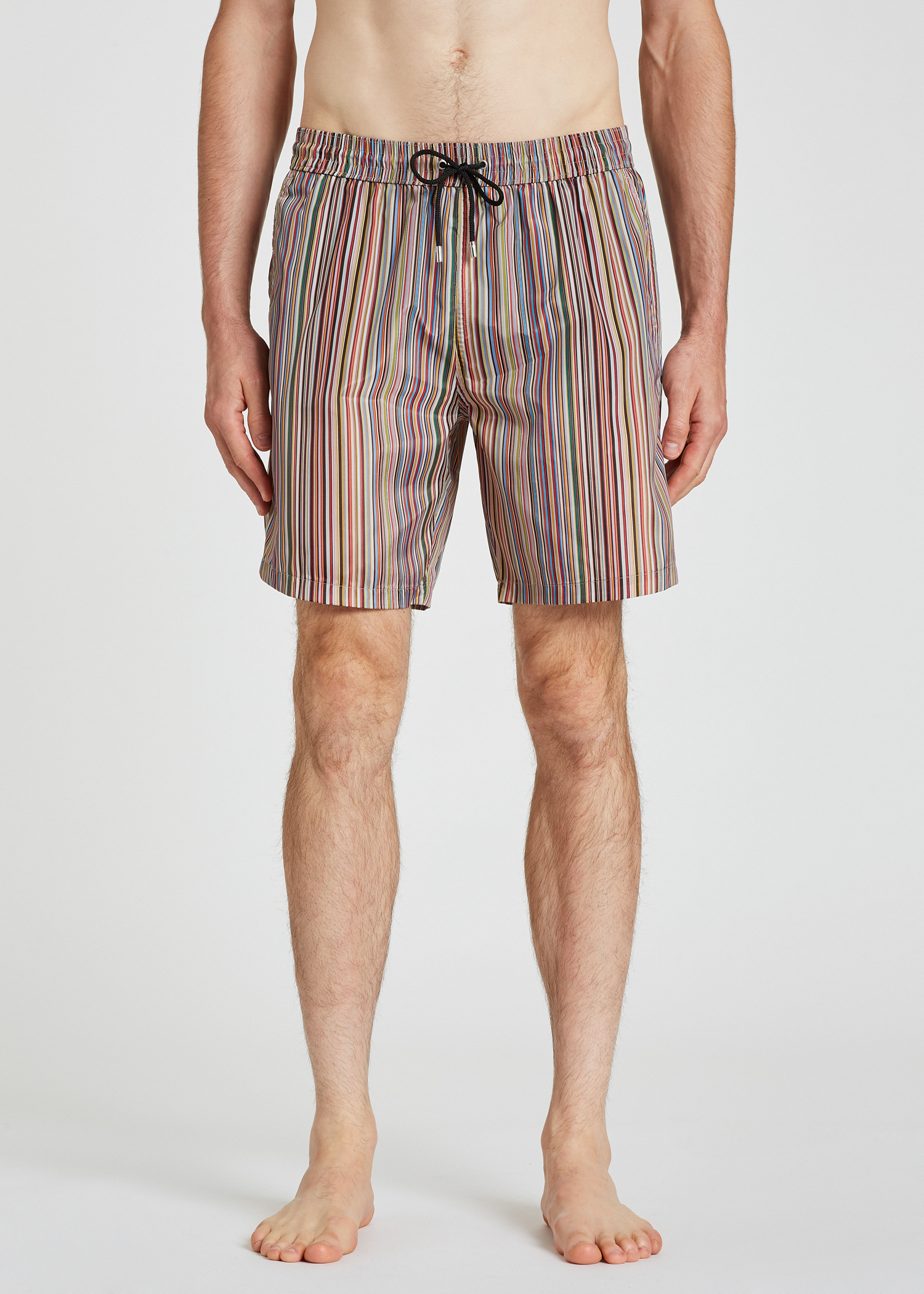 Model front view - Men's 'Signature Stripe' Print Swim Shorts