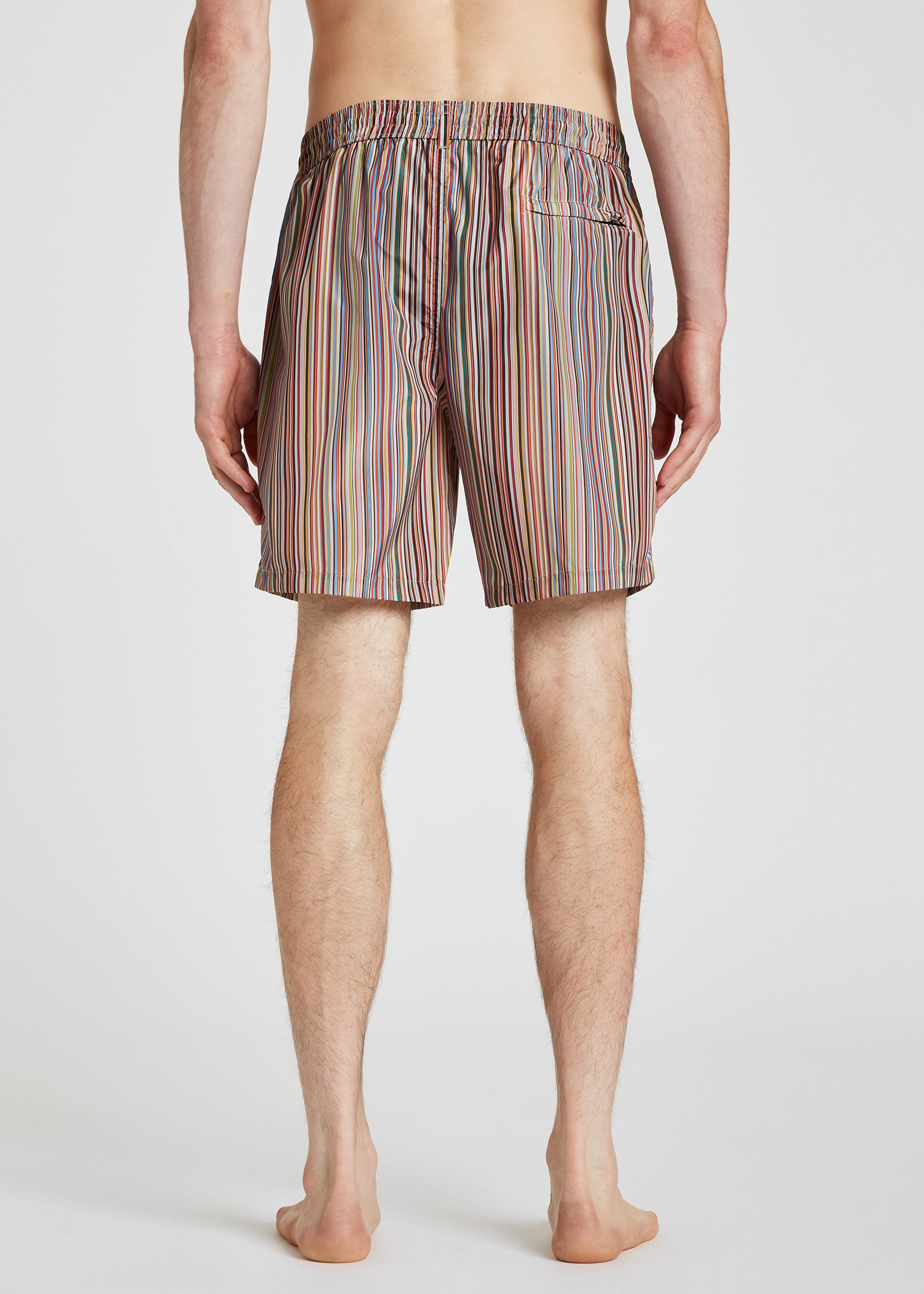 Model back view - Men's 'Signature Stripe' Print Swim Shorts