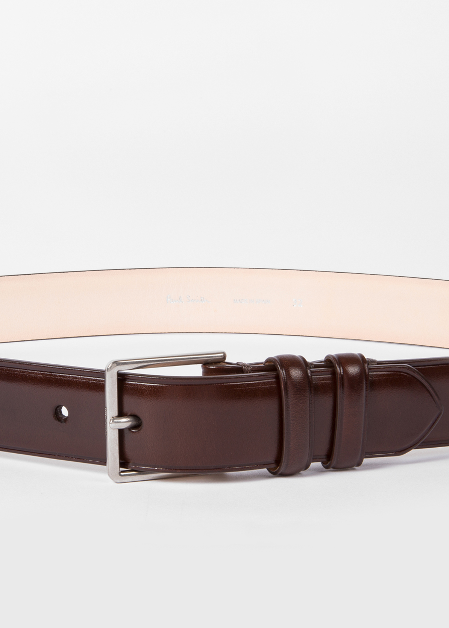 Men's Chocolate Brown Leather Double Keeper Classic Suit Belt by Paul Smith