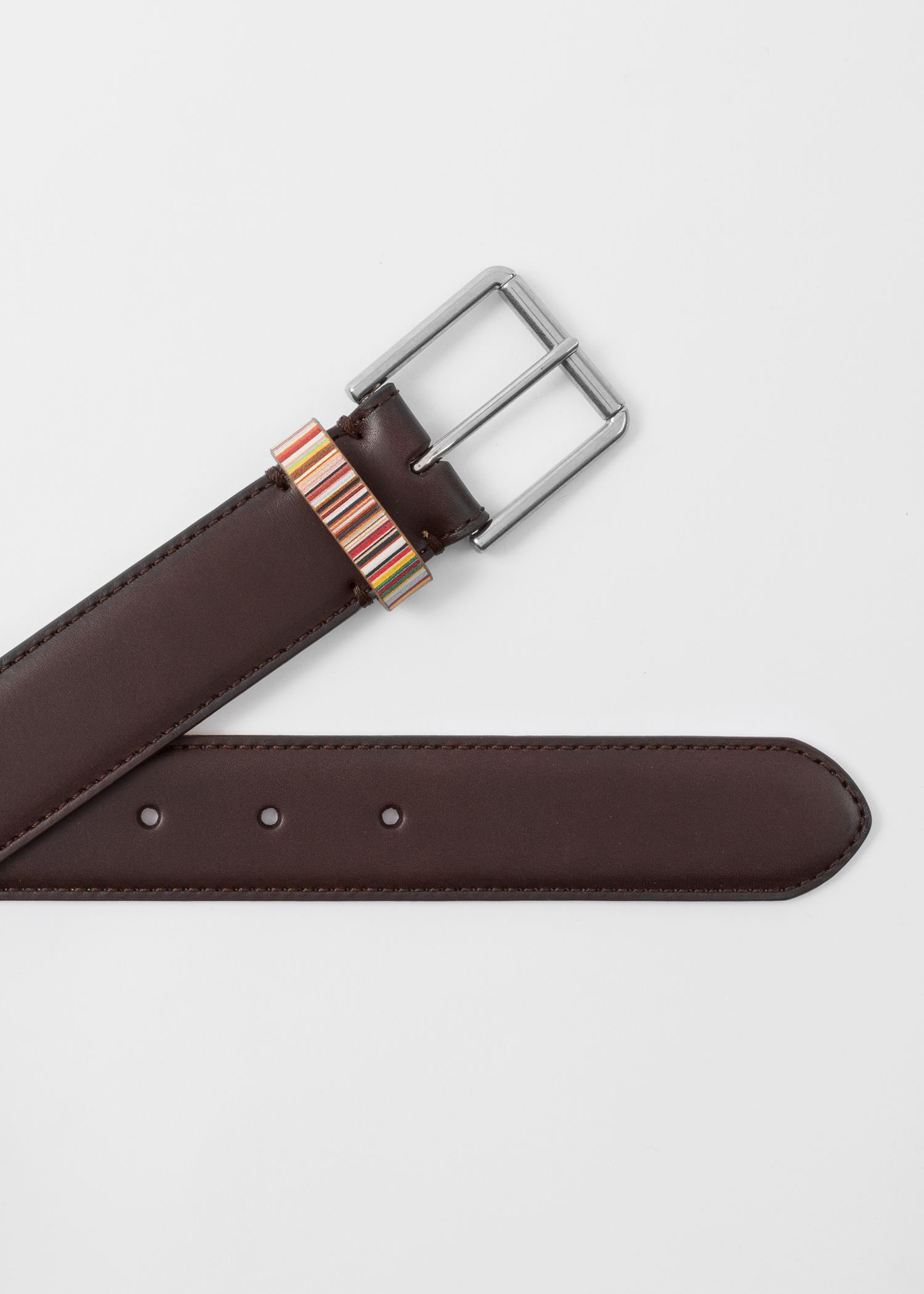 Men&#39;s Dark Brown Leather Belt With &#39;Signature Stripe&#39; Keeper - Paul Smith