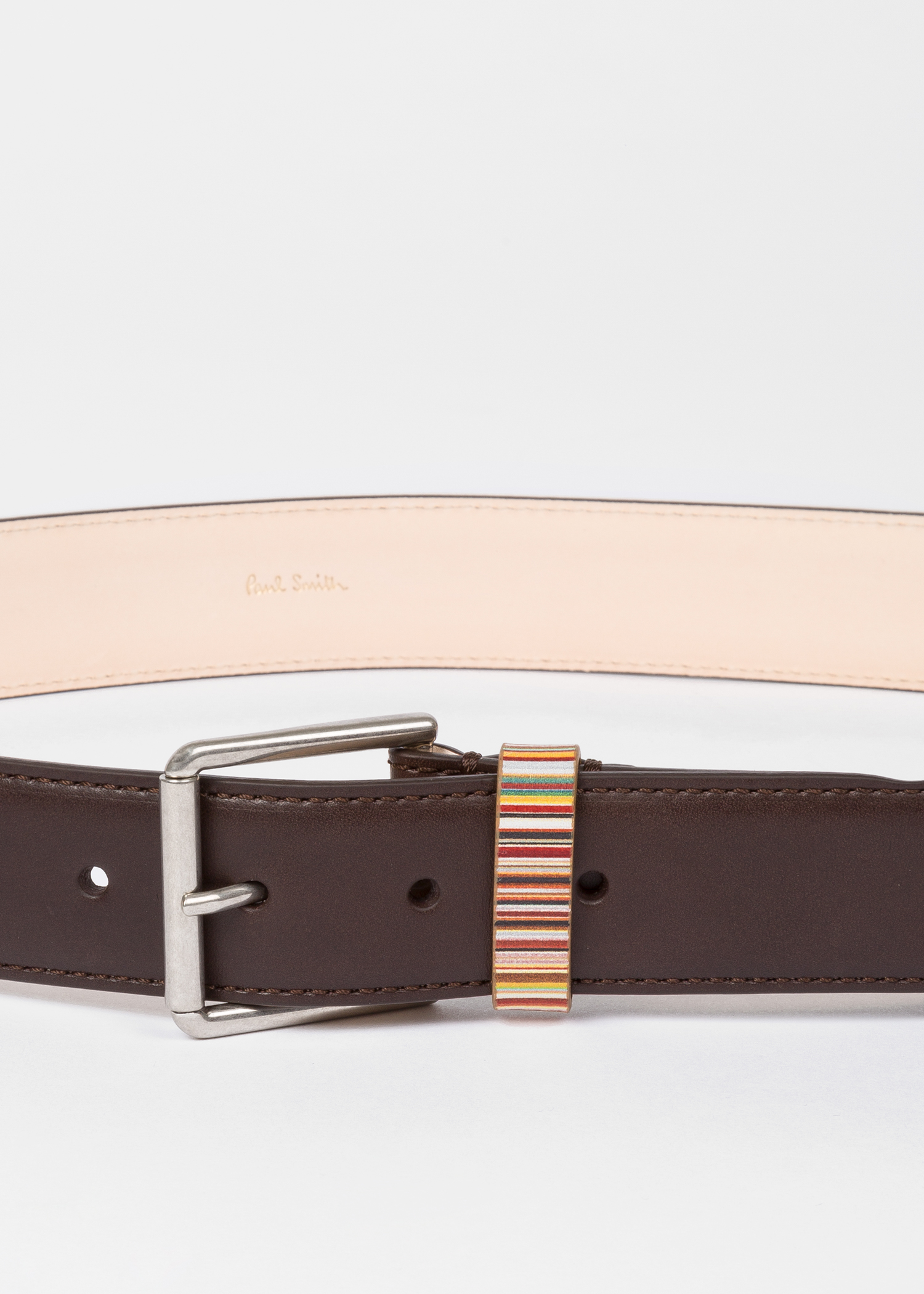 Men&#39;s Dark Brown Leather Belt With &#39;Signature Stripe&#39; Keeper - Paul Smith