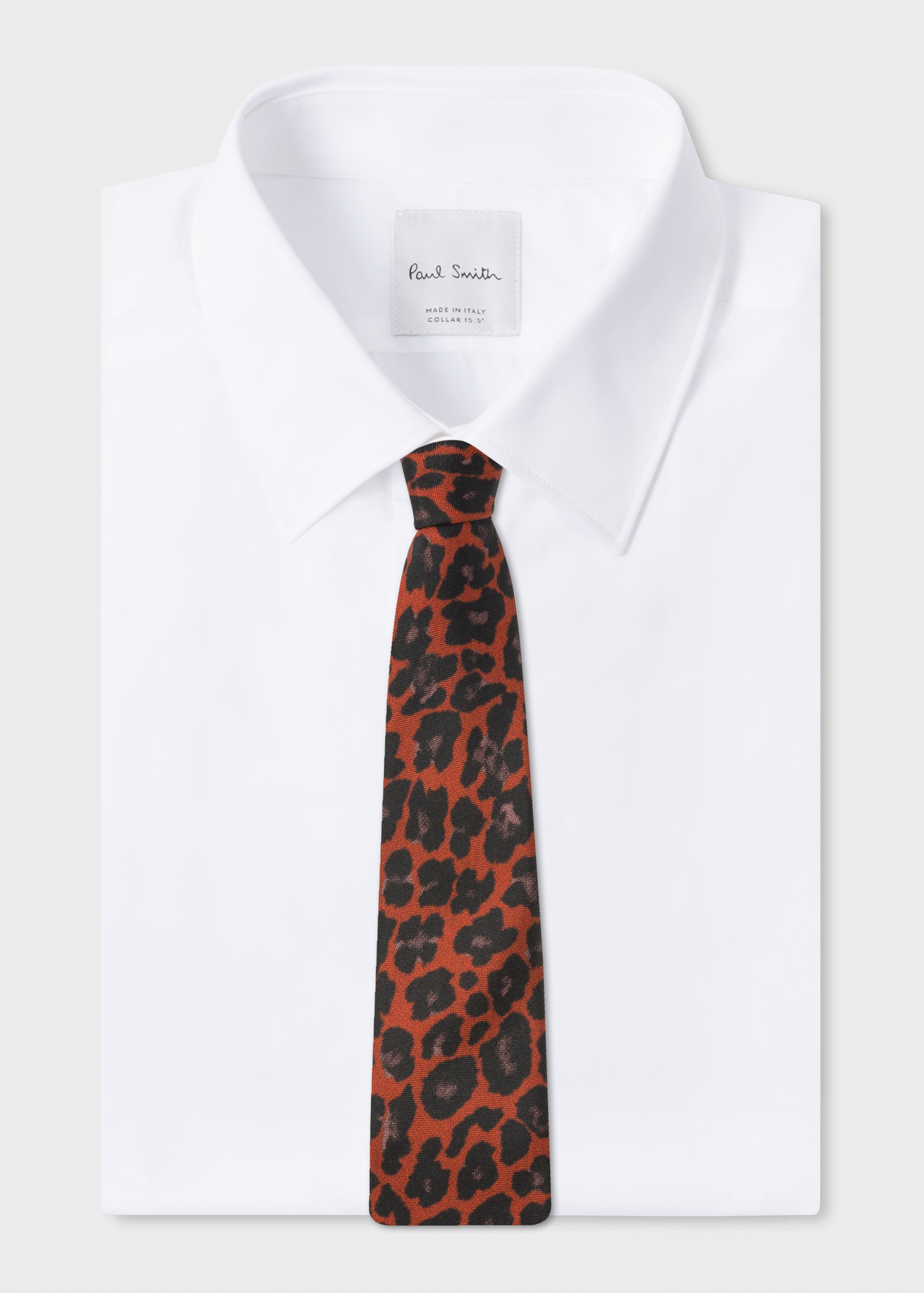 On shirt view - Men's Red Leopard Print Silk Tie Paul Smith