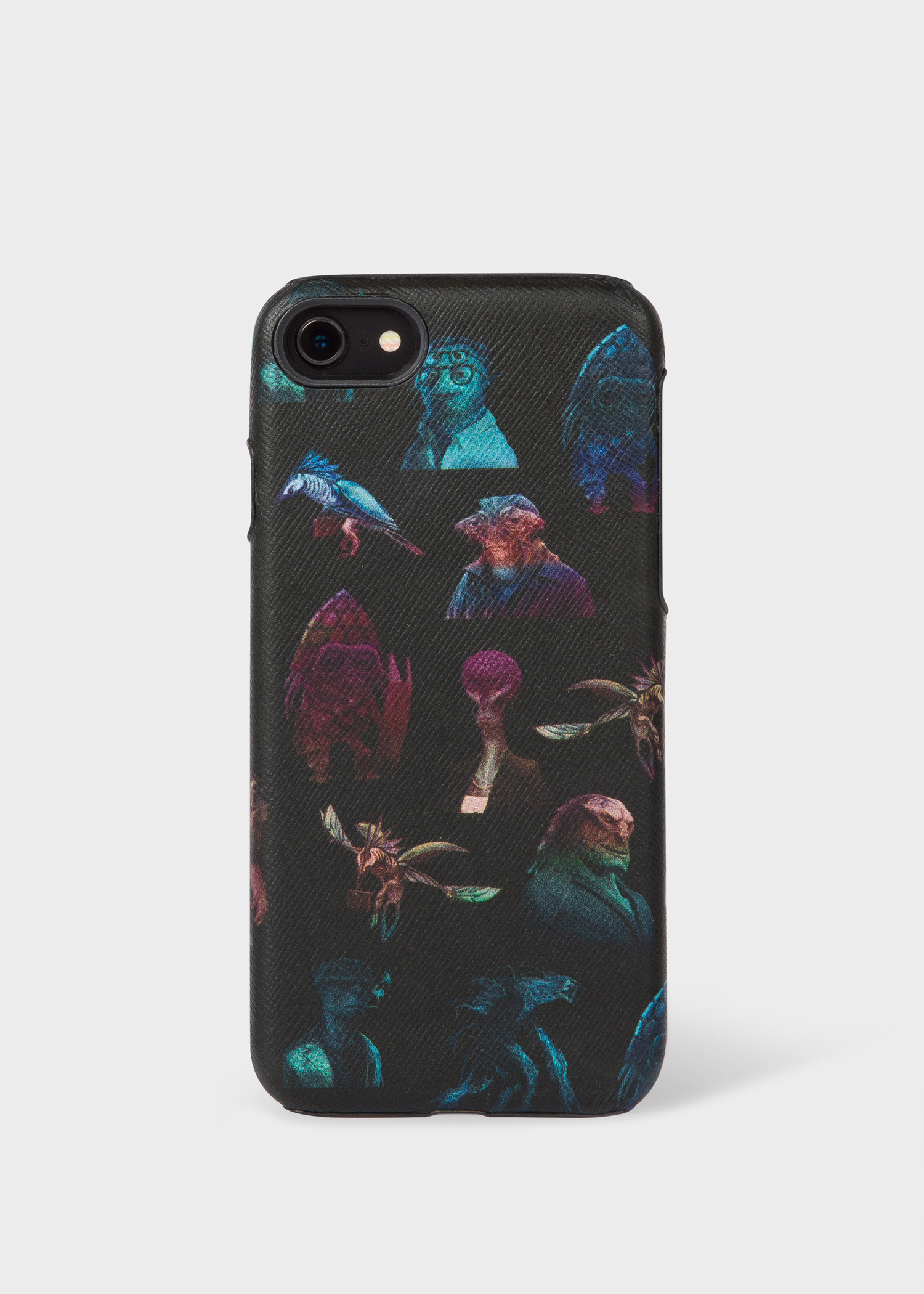 Front view - Paul Smith For Men In Black: International - 'Alien' Print Leather iPhone 6/6S/7/8 Case