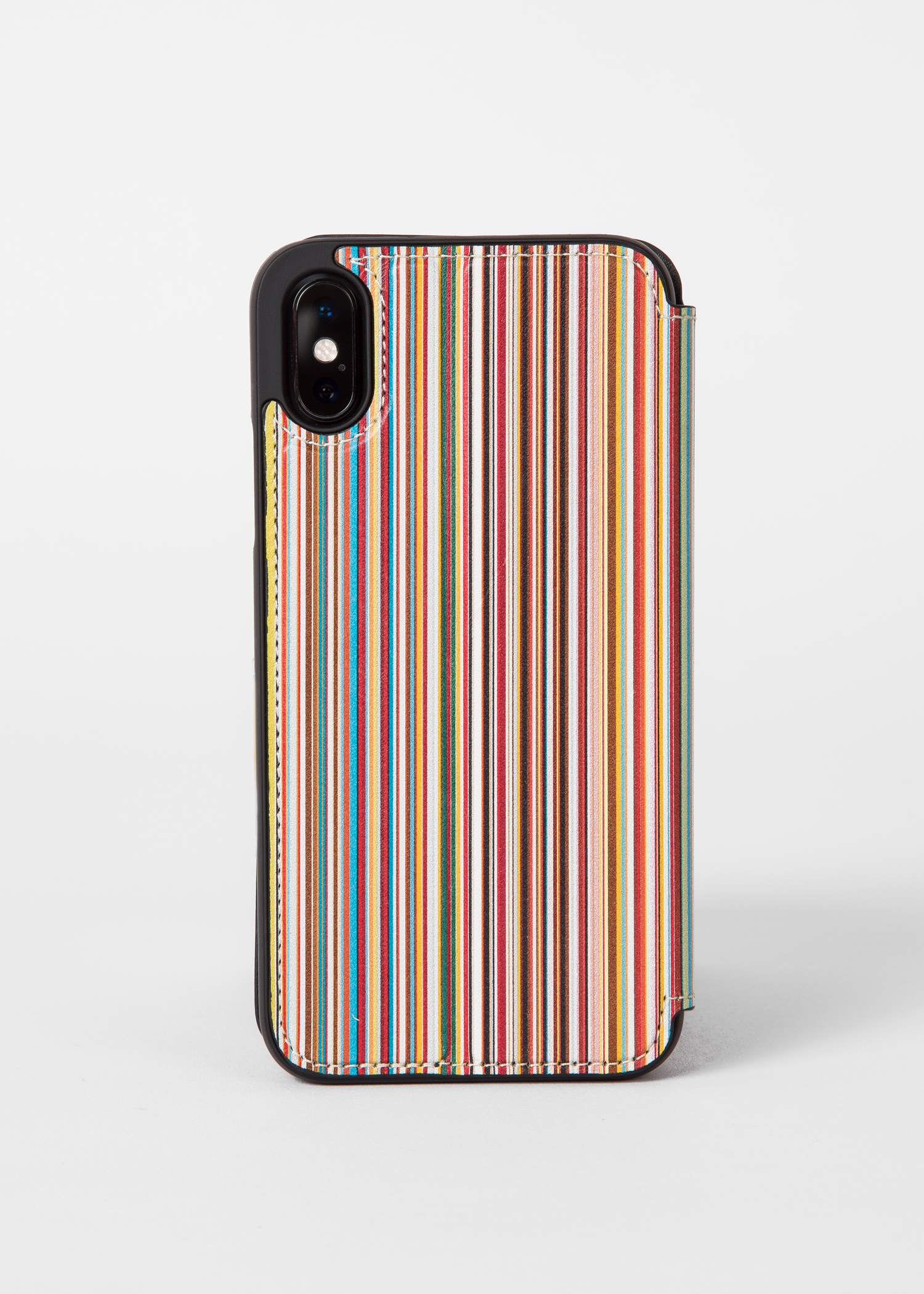 Rear view - Signature Stripe' Leather iPhone X Wallet Case Paul Smith