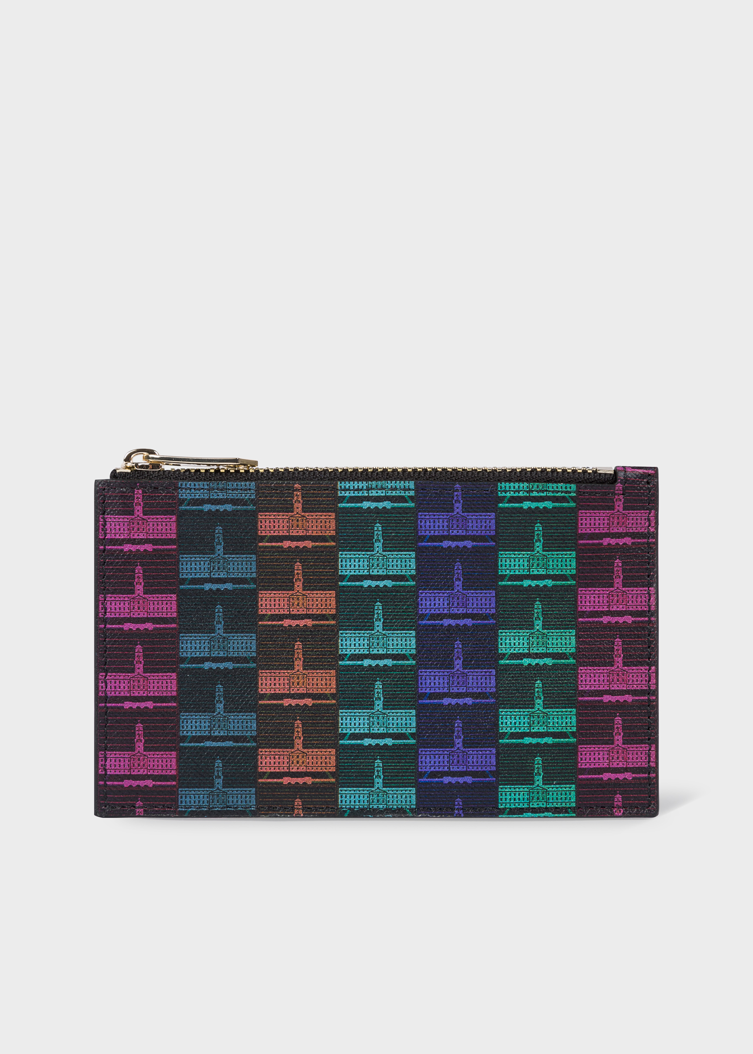 Front view - Paul Smith For University Of Nottingham - Black 'Trent Building' Leather Zip Pouch Paul Smith