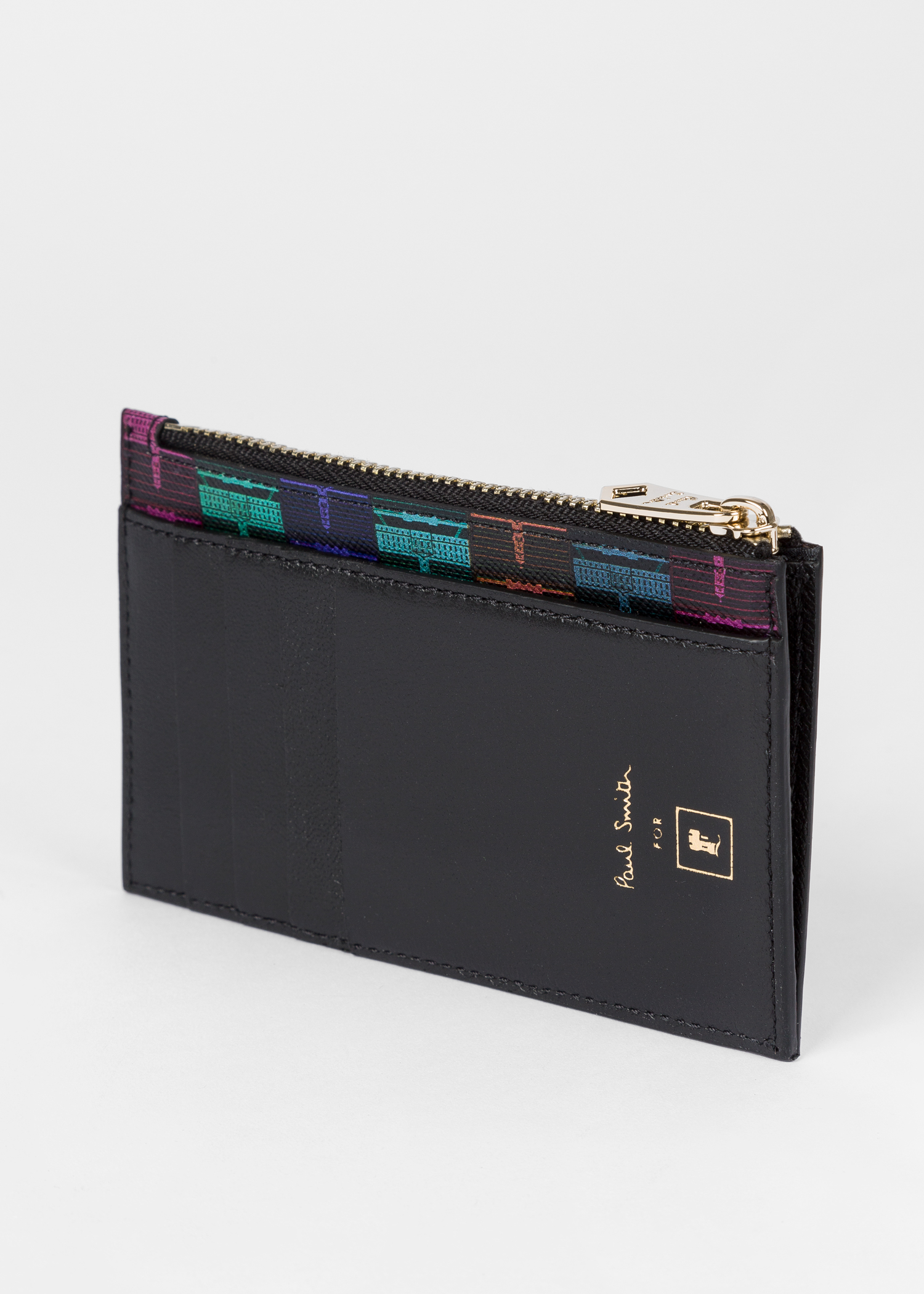 Angled view - Paul Smith For University Of Nottingham - Black 'Trent Building' Leather Zip Pouch Paul Smith