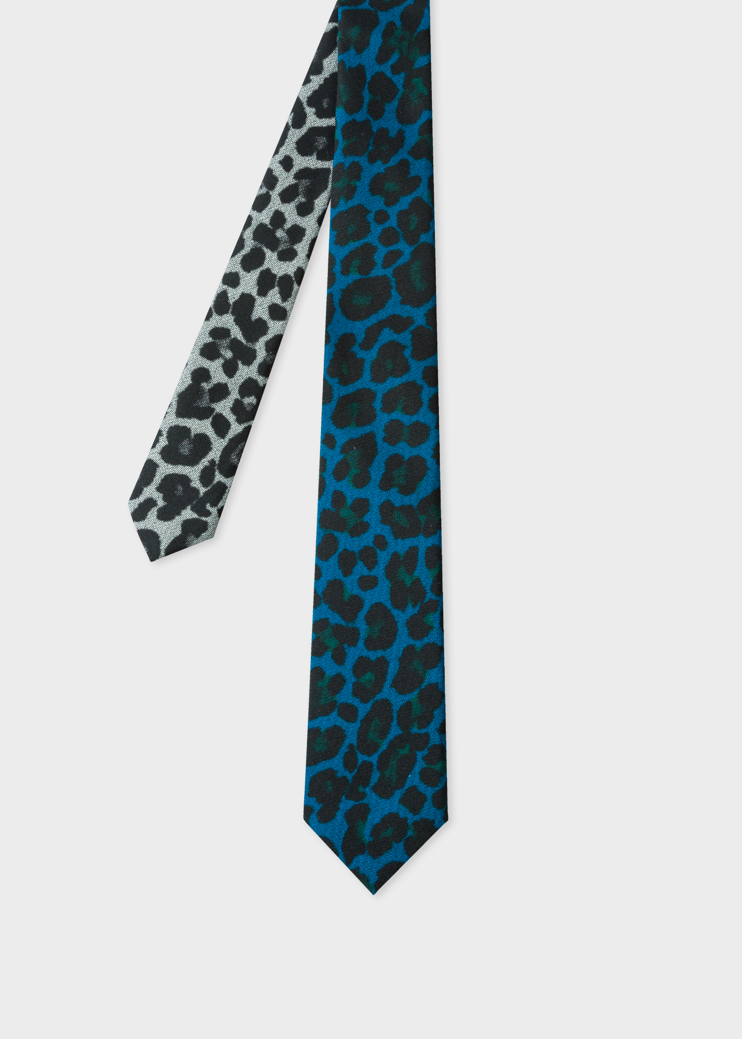 Front View - Men's Blue 'Leopard' Print Narrow Silk Tie Paul Smith